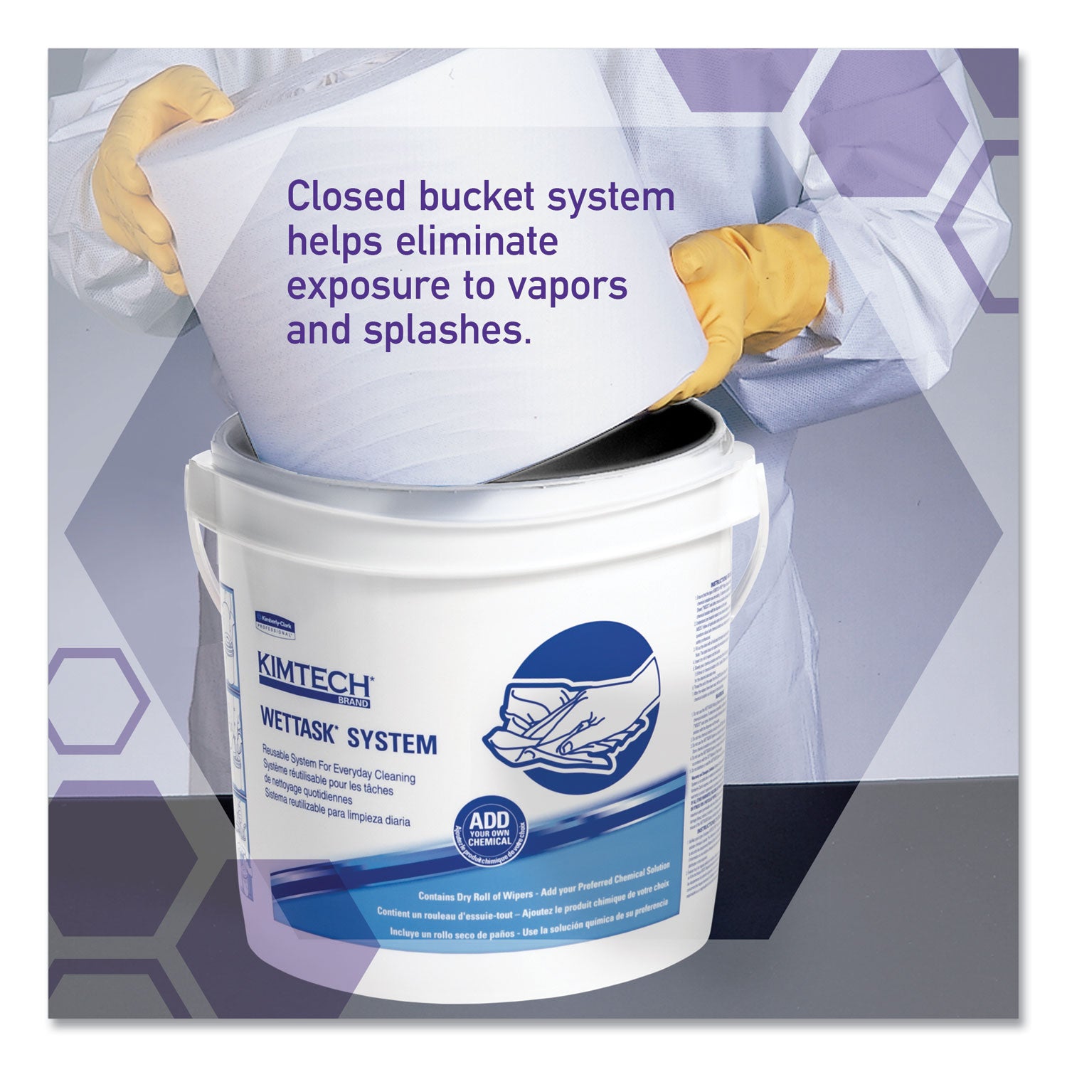 WypAll® Power Clean Wipers for Disinfectants, Sanitizers,Solvents WetTask Customizable Wet Wipe System, 140/Roll, 6 Rolls/1 Bucket/CT