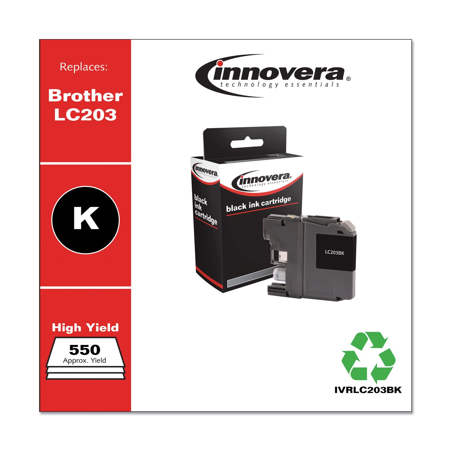 Innovera® Remanufactured Black High-Yield Ink, Replacement for LC203BK, 550 Page-Yield