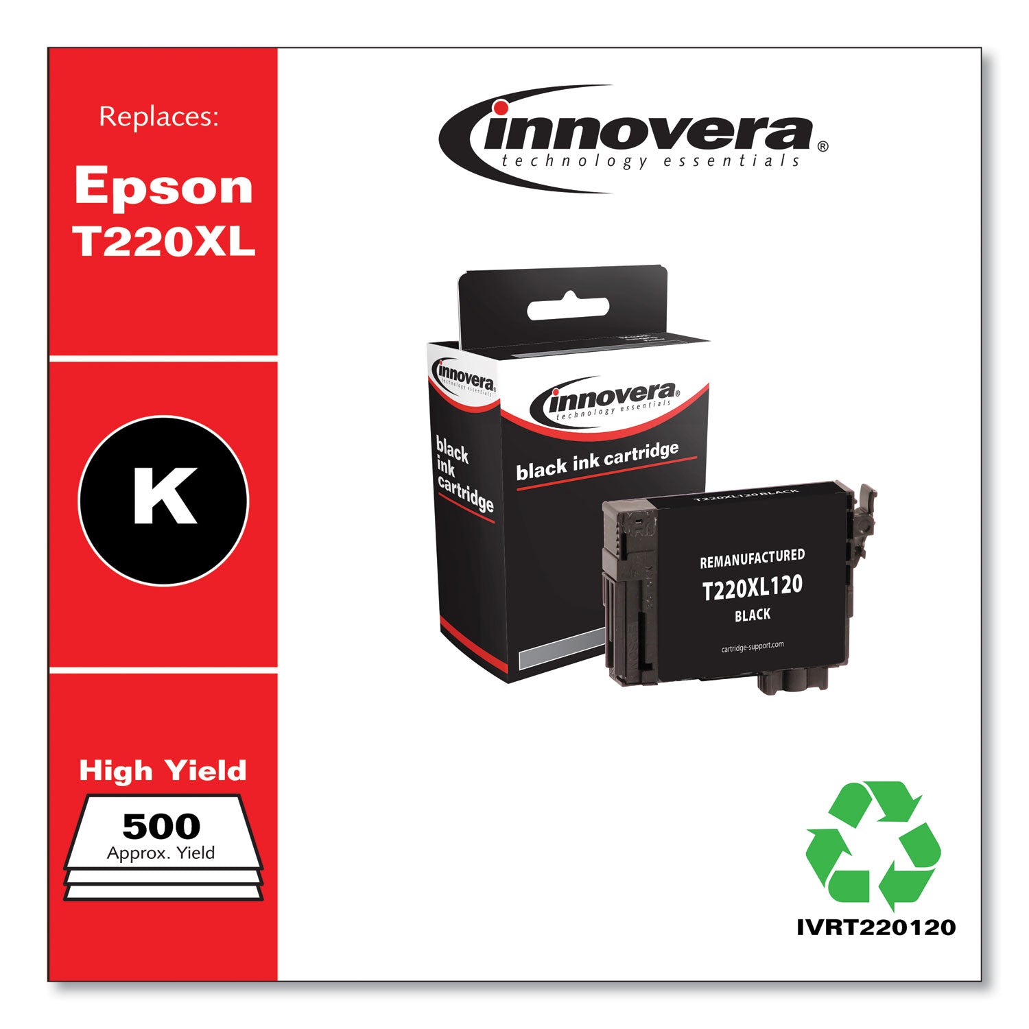 Innovera® Remanufactured Black High-Yield Ink, Replacement for 220XL (T220XL120-S), 500 Page-Yield