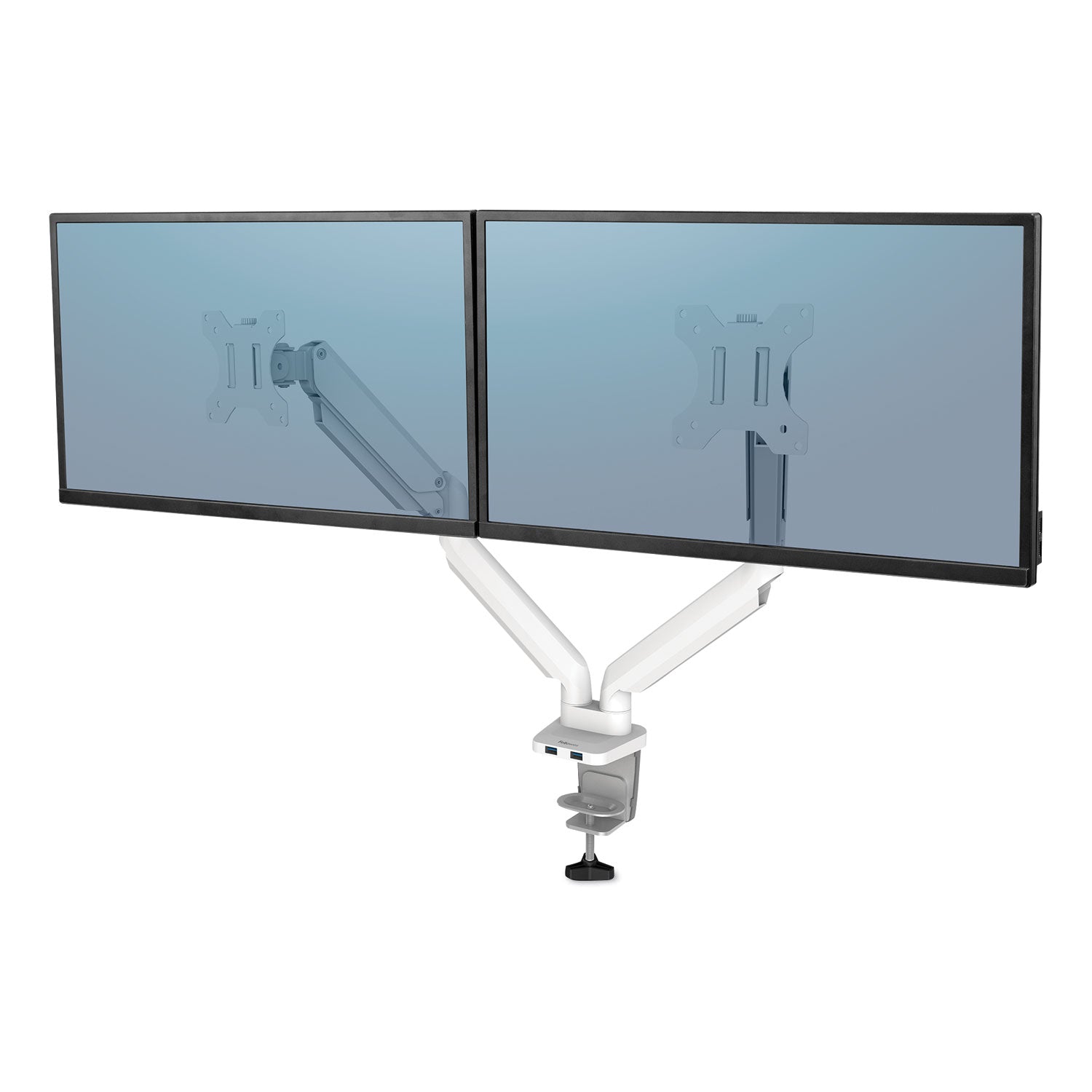 Platinum Series Dual Monitor Arm, For 27" Monitors, 360 deg Rotation, 45 deg Tilt, 180 deg Pan, White, Supports 20 lb