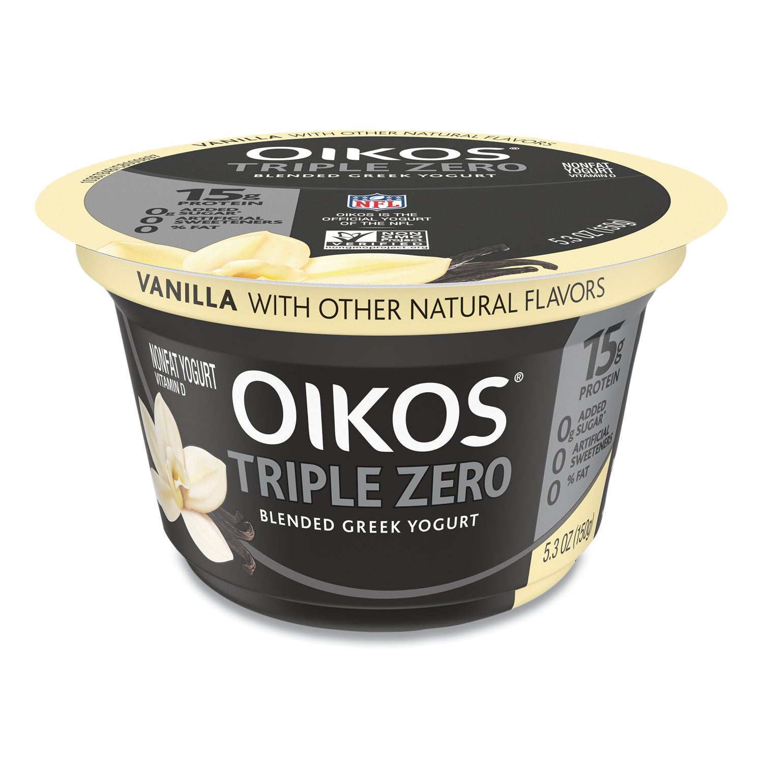 Triple Zero Blended Greek Nonfat Yogurt, 5.3 oz, Strawberry/Mixed Berry/Vanilla, 18/Carton OIKOS® Flipcost