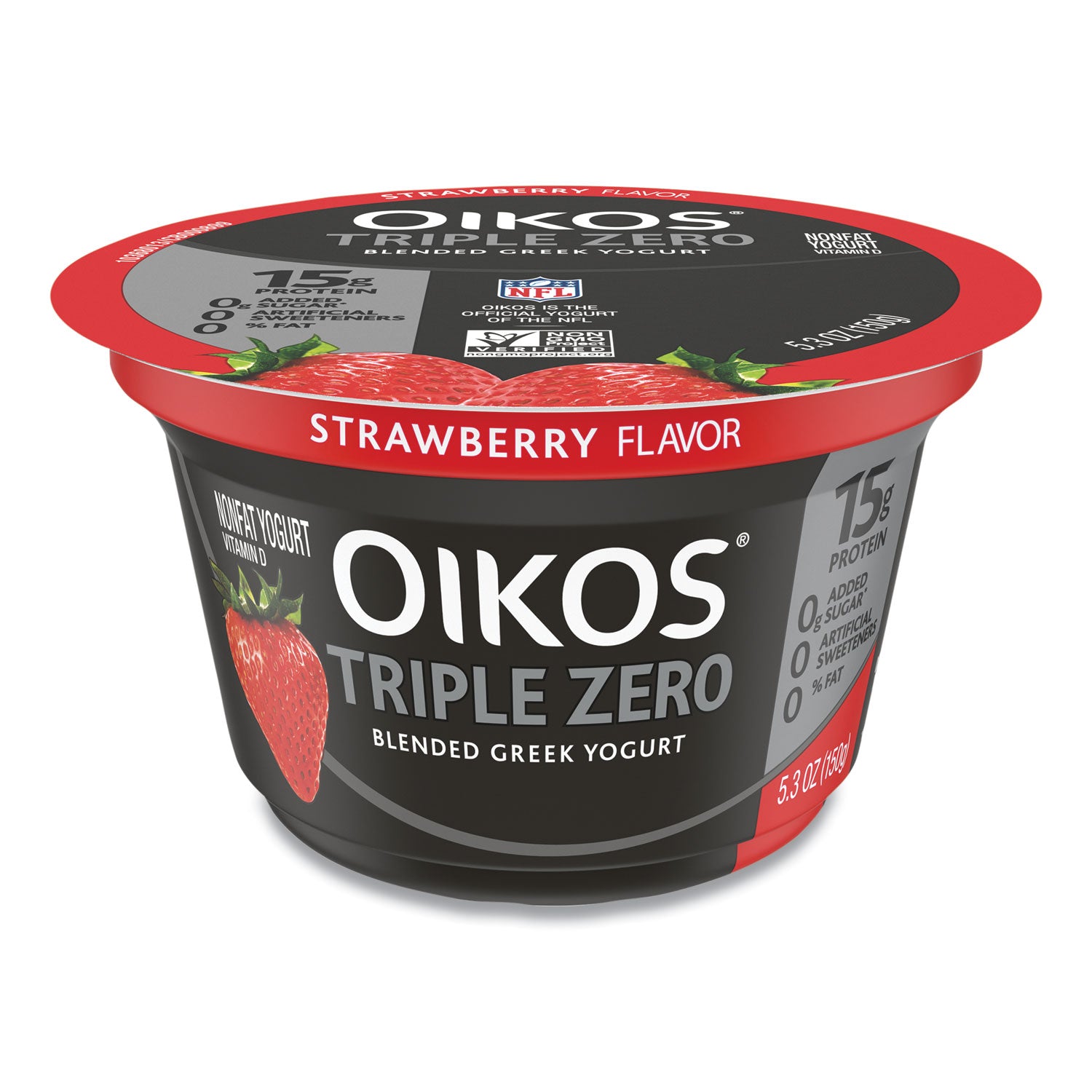 Triple Zero Blended Greek Nonfat Yogurt, 5.3 oz, Strawberry/Mixed Berry/Vanilla, 18/Carton OIKOS® Flipcost