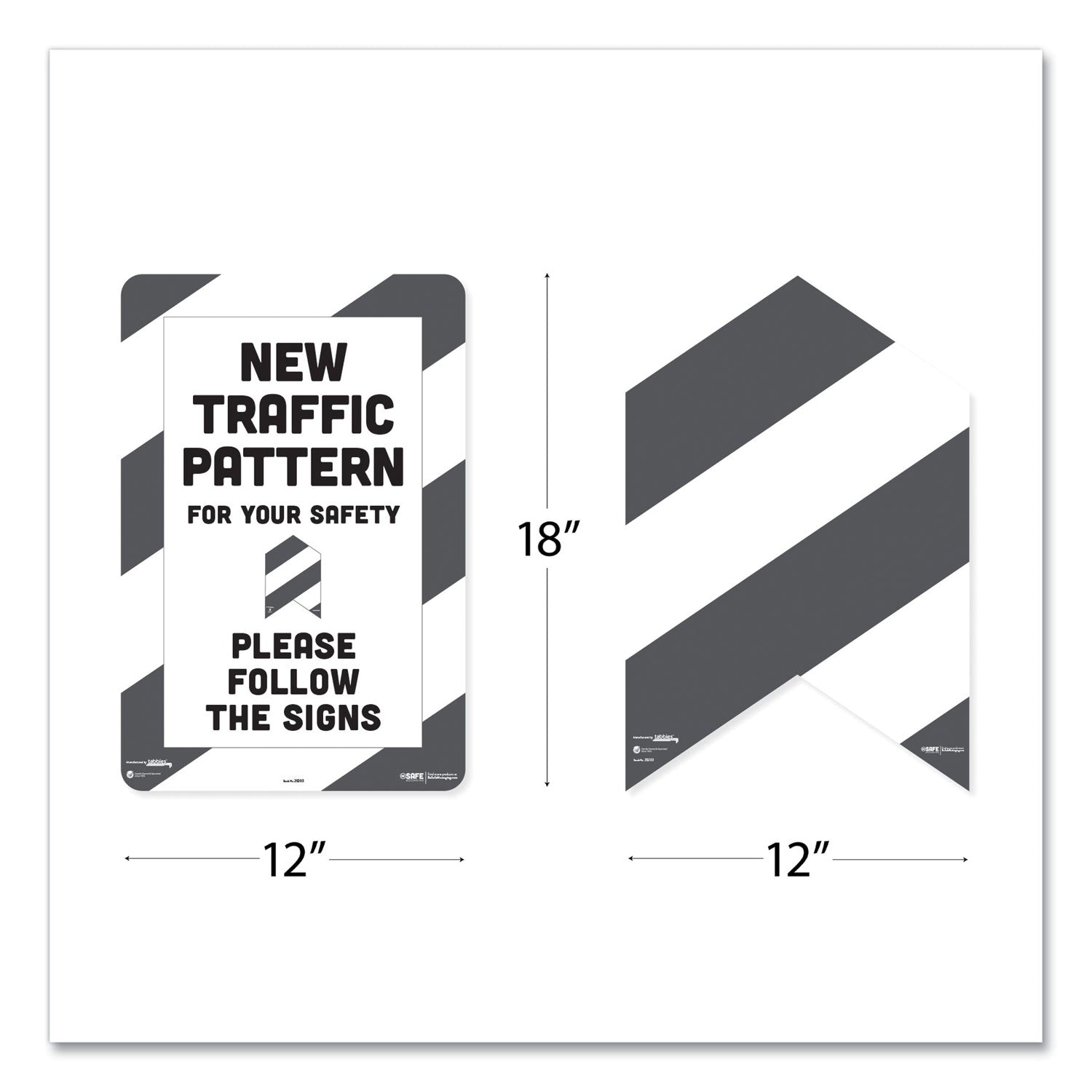 Tabbies® BeSafe Carpet Decals, New Traffic Pattern For Your Safety; Please Follow The Signs, 12 x 18, White/Gray, 7/Pack