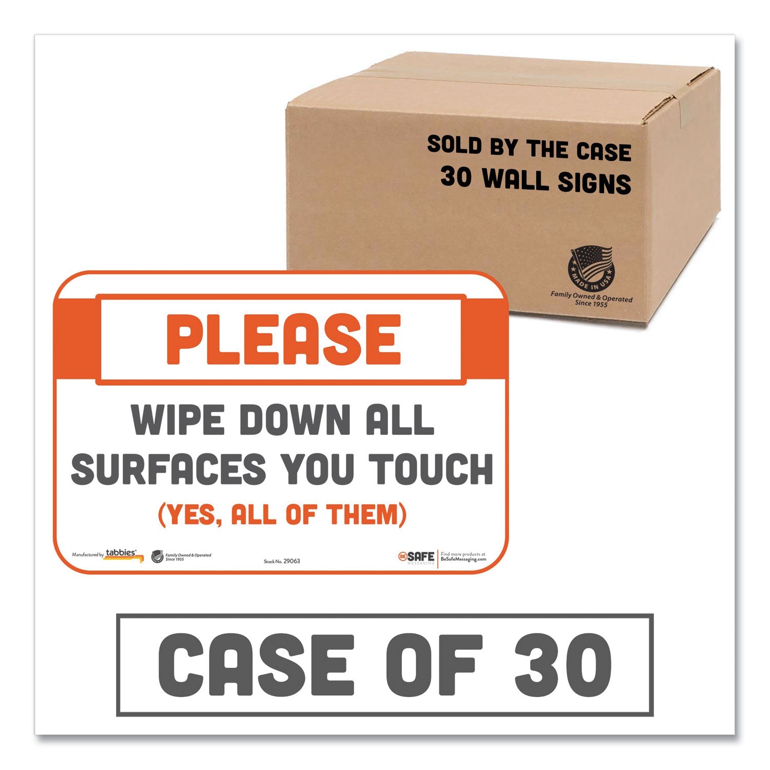 BeSafe Messaging Repositionable Wall/Door Signs, 9 x 6, Please Wipe Down All Surfaces You Touch, White, 30/Carton