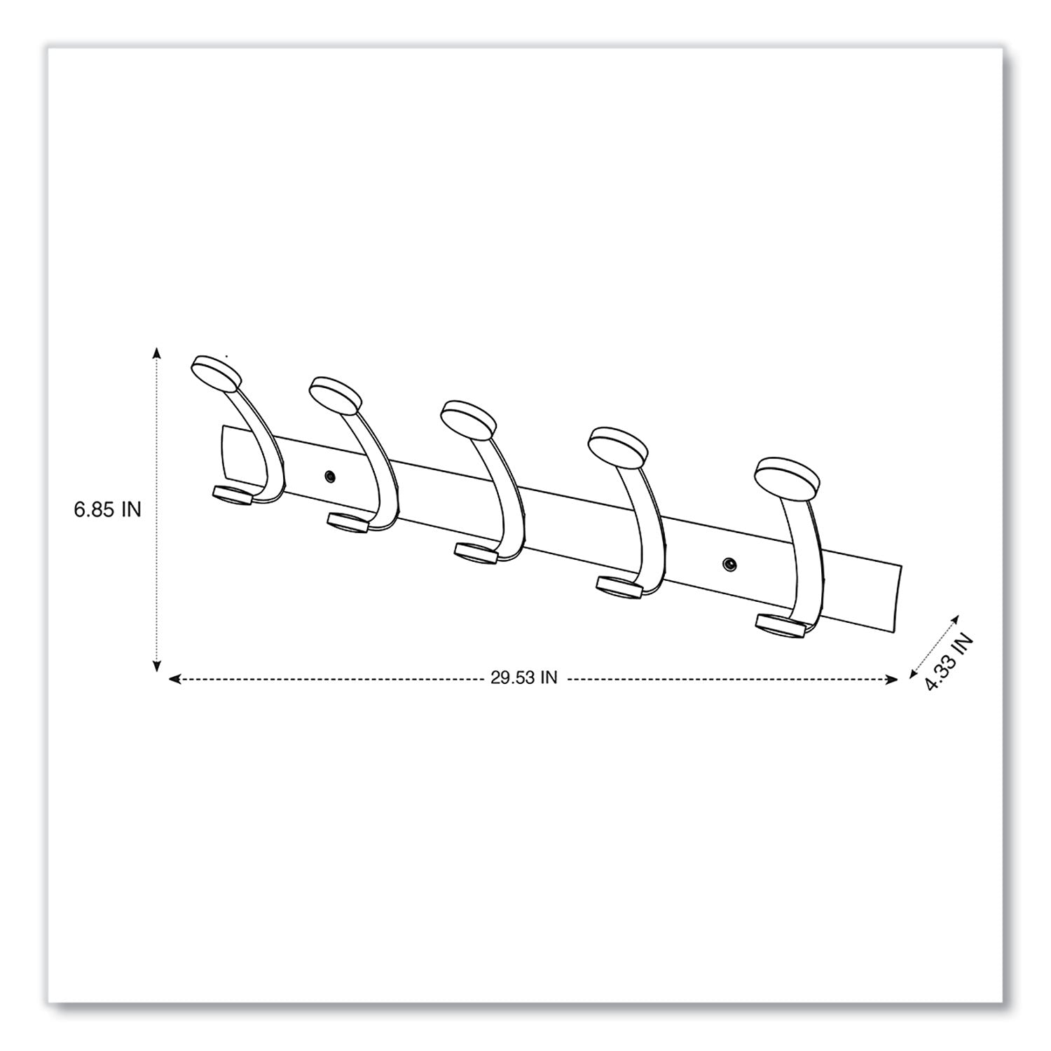 Alba™ Wooden Coat Hook, Five Wood Peg Wall Rack, Brown/Silver, 45 lb Capacity