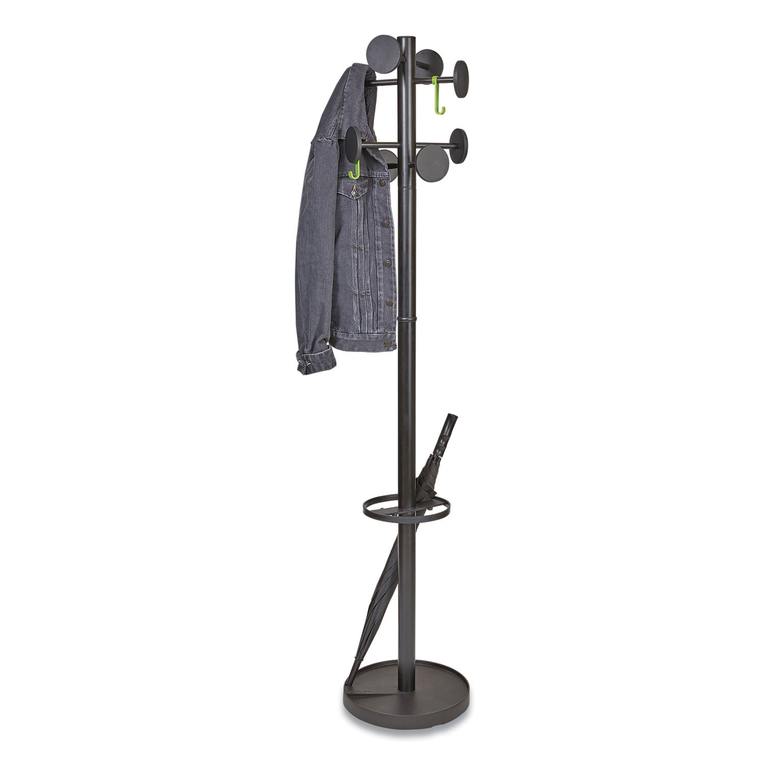 Alba™ Stan3 Steel Coat Rack, Stand Alone Rack, Eight Knobs, 15w x 15d x 69.3h, Black