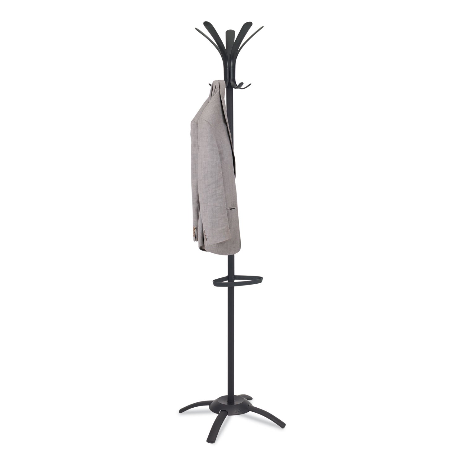 Alba™ CLEO Coat Stand, Stand Alone Rack, Ten Knobs, Steel/Plastic, 19.75w x 19.75d x 68.9h, Black