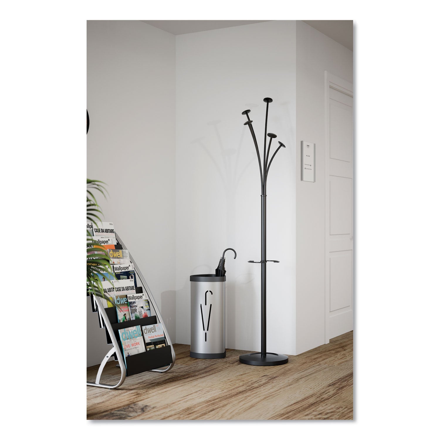 Alba™ Triangular Umbrella Stand, Steel, 10.25w x 10.25d x 23.67h, Silver/Black