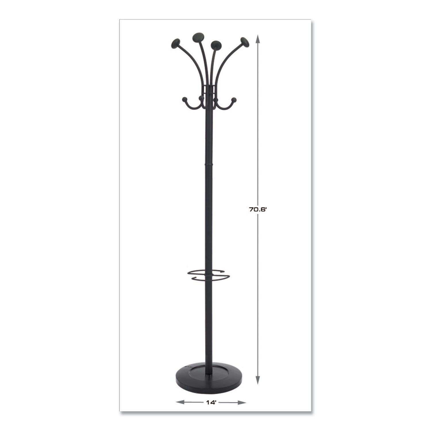 Alba™ Viena Coat Stand, Eight Knobs, Steel, 16w x 16d x 70.5h, Black