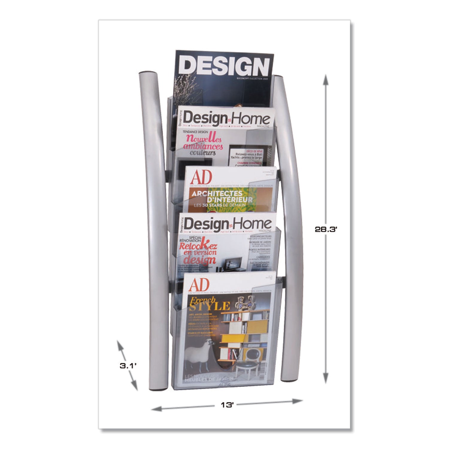 Alba™ Wall Literature Display, 13w x 3.5d x 28.5h, Silver Gray/Translucent