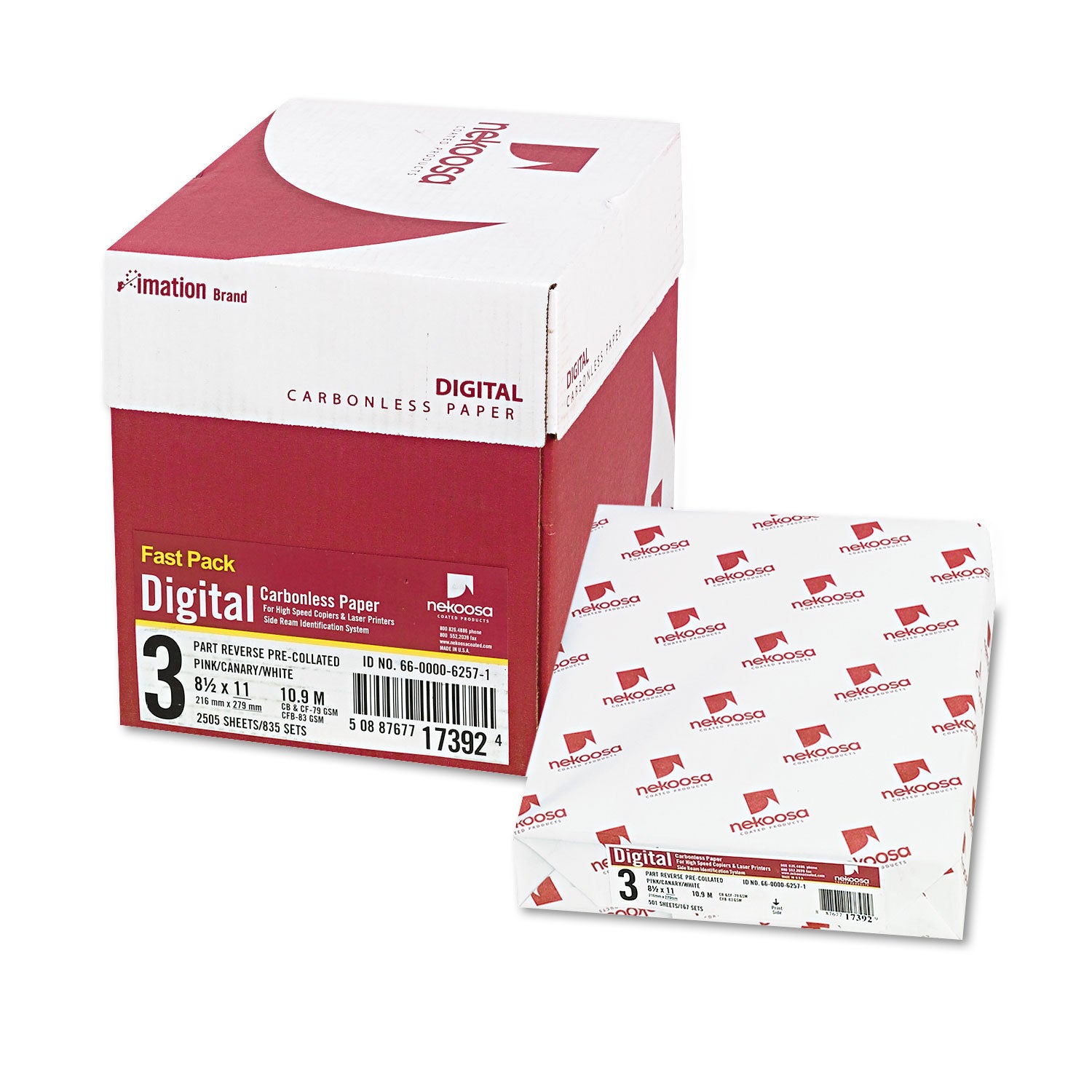 Fast Pack Carbonless 3-Part Paper, 8.5 x 11, Pink/Canary/White, 500 Sheets/Ream, 5 Reams/Carton