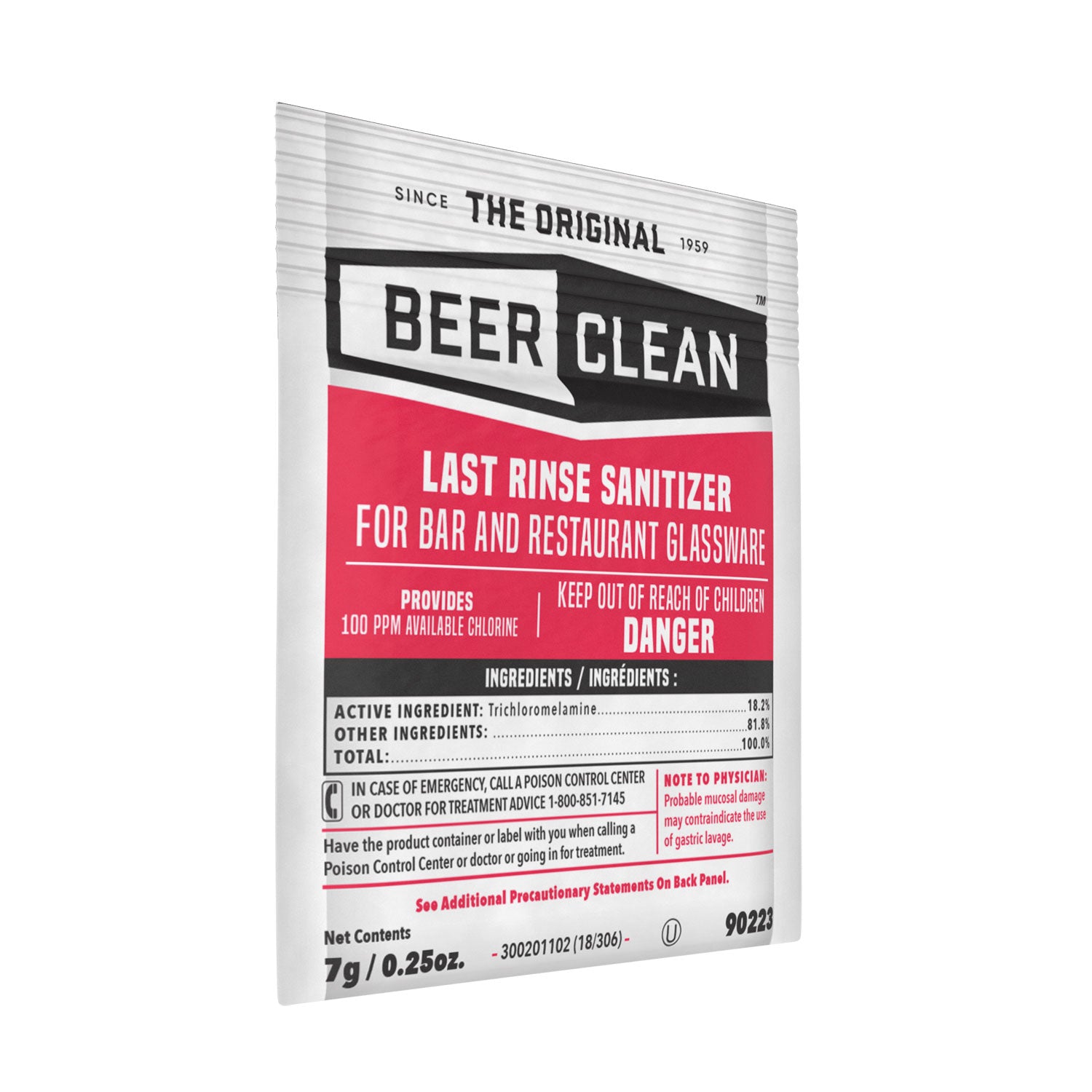 Diversey™ Beer Clean Last Rinse Glass Sanitizer, Powder, 0.25 oz Packet, 100/Carton