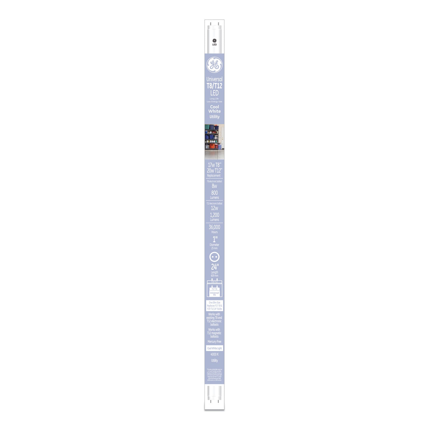 24" T8/T12, 20 W, T8 Tube, 8 W, Cool White, 6/Carton