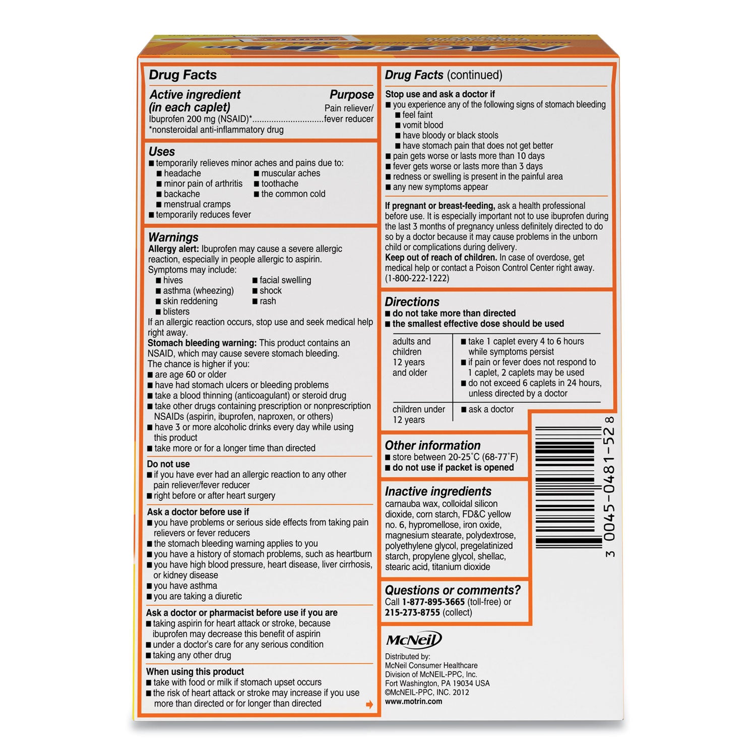 Motrin® IB Ibuprofen Tablets, Two-Pack, 50 Packs/Box