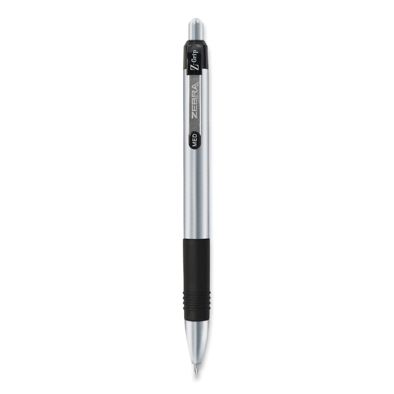 Z-Grip Metal Ballpoint Pen, Retractable, Medium 1 mm, Black Ink, Silver/Black Barrel, 12/Pack