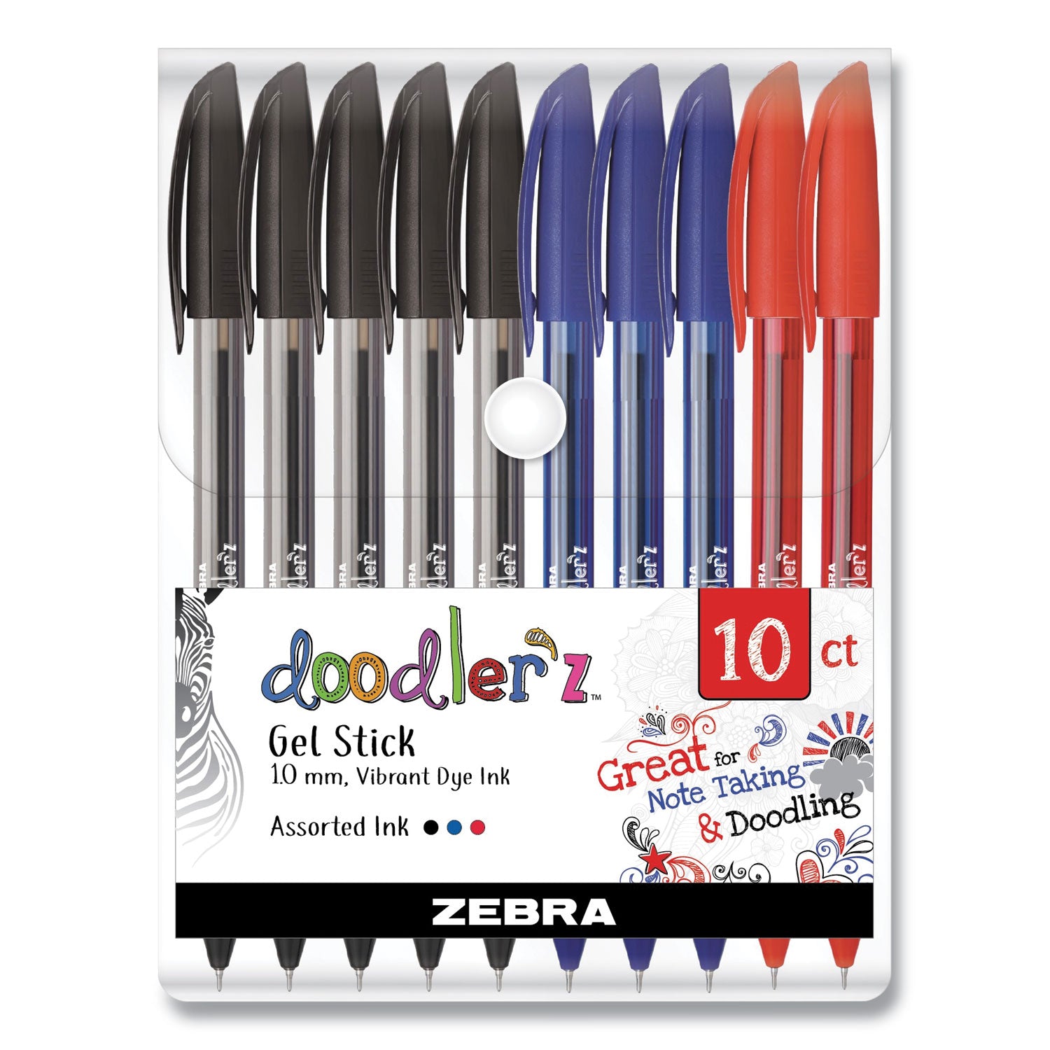 Doodler'z Gel Pen, Stick, Bold 1 mm, Assorted Ink and Barrel Colors, 10/Pack