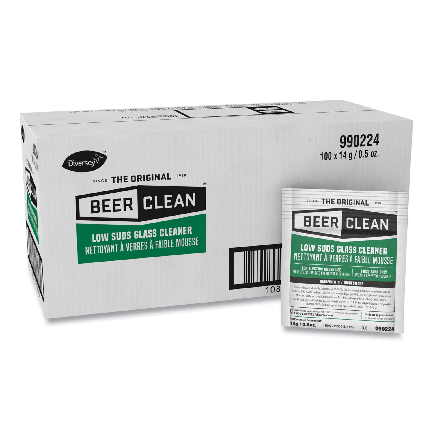 Beer Clean Glass Cleaner, Powder, 0.5 oz Packet, 100/Carton