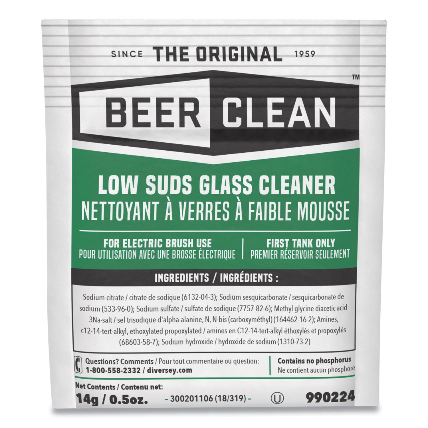 Diversey™ Beer Clean Glass Cleaner, Powder, 0.5 oz Packet, 100/Carton