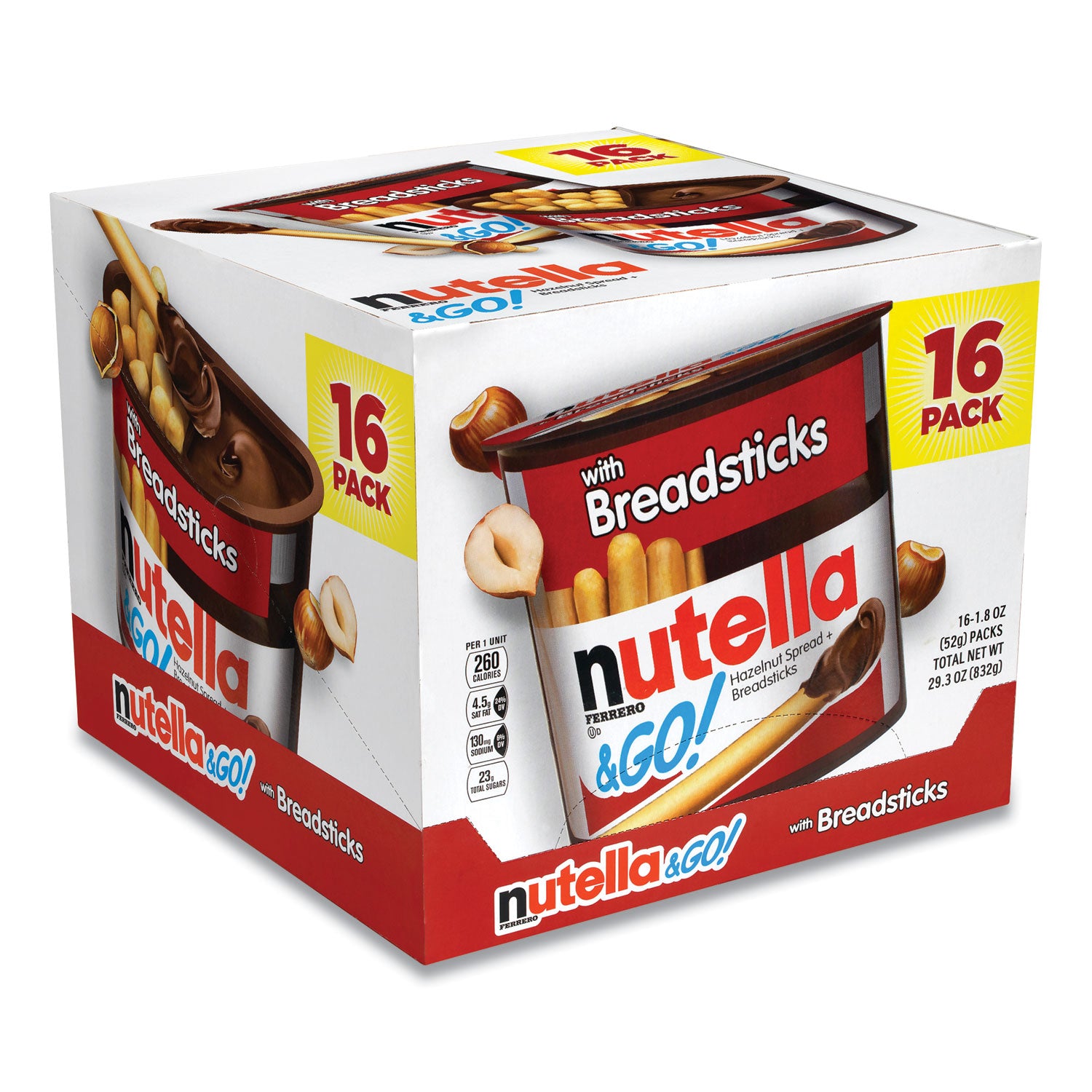 Nutella® Hazelnut Spread and Breadsticks, 1.8 oz Single-Serve Tub, 16/Pack