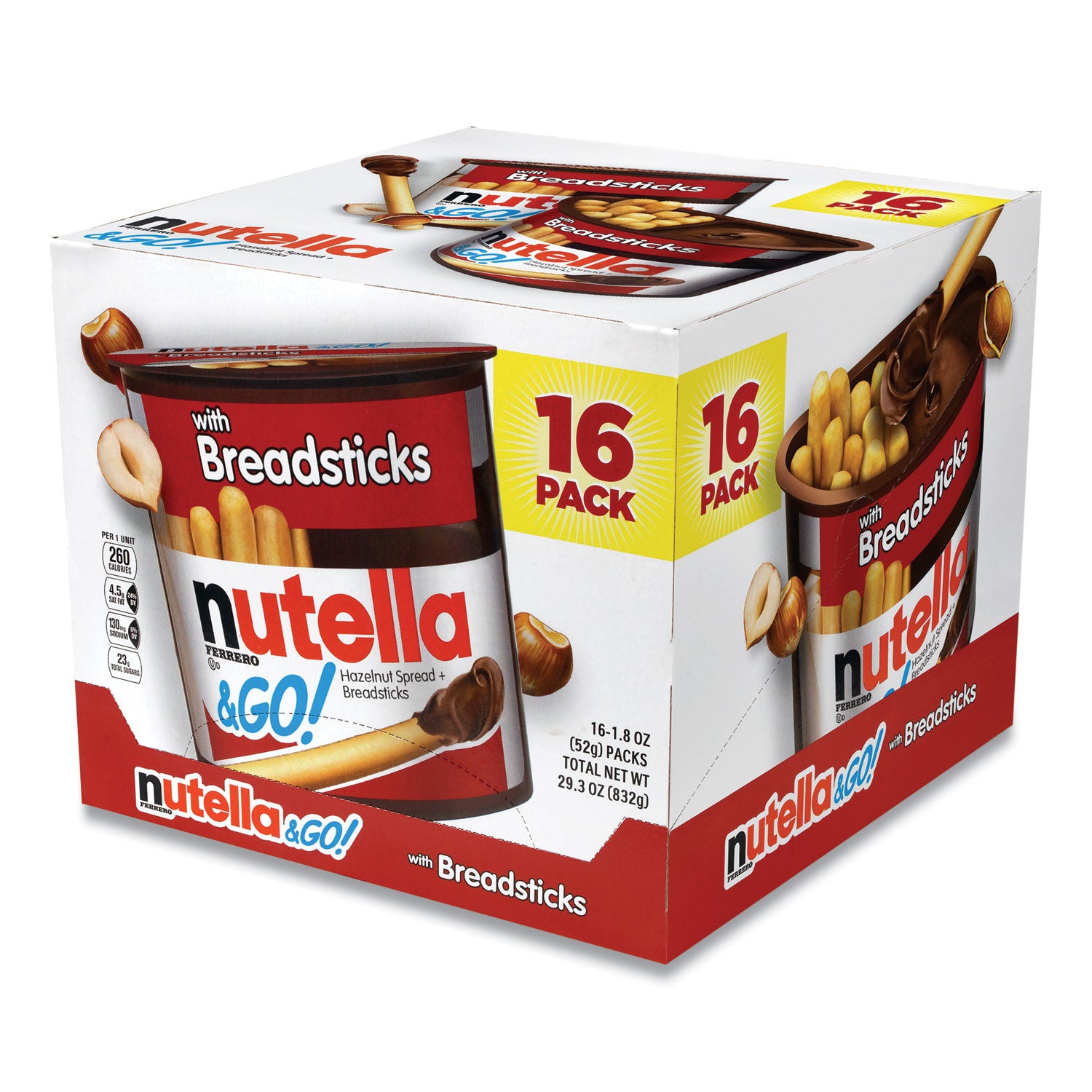 Nutella® Hazelnut Spread and Breadsticks, 1.8 oz Single-Serve Tub, 16/Pack