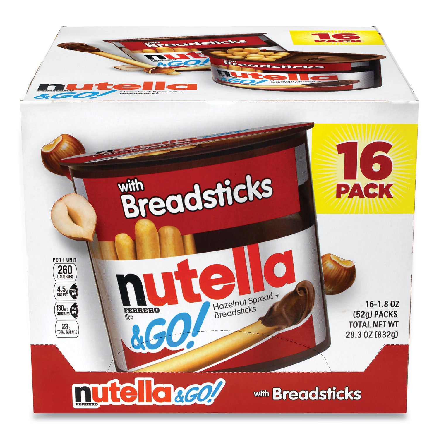 Nutella® Hazelnut Spread and Breadsticks, 1.8 oz Single-Serve Tub, 16/Pack