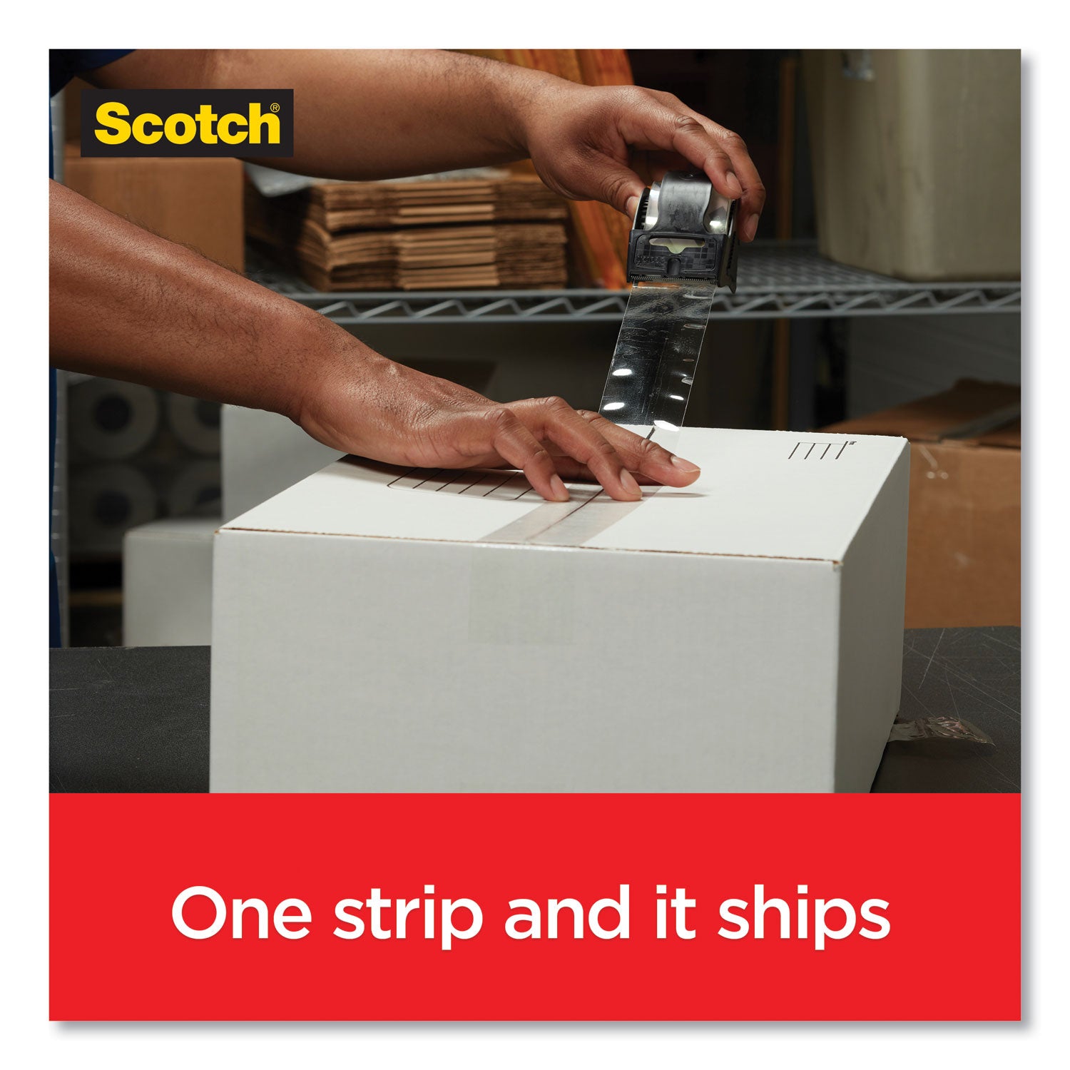 Scotch® Box Lock Shipping Packaging Tape with Dispenser, 3" Core, 1.88" x 54.6 yds, Clear, 4/Pack