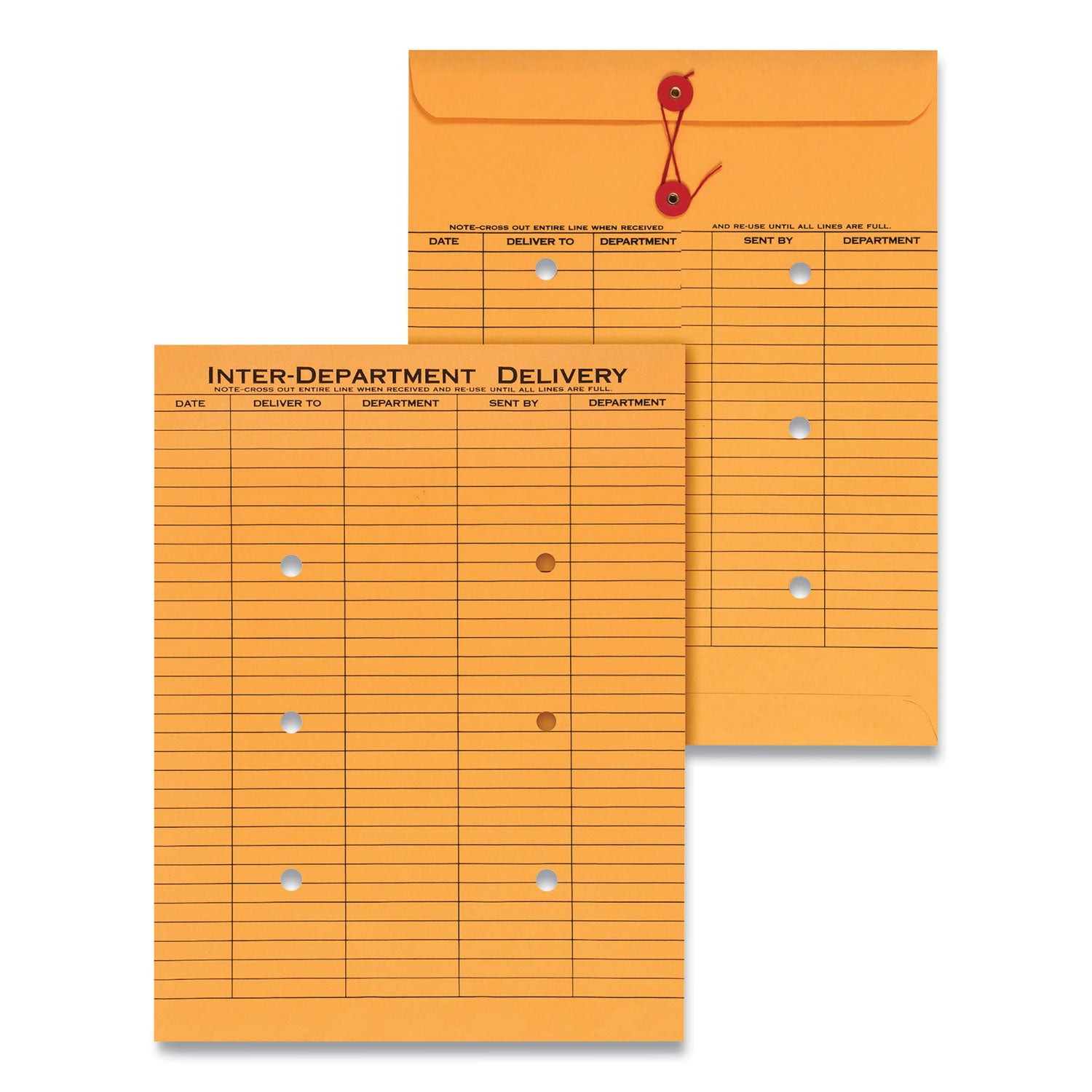 Light Brown Kraft String/Button Interoffice Envelope, #97, Two-Sided Five-Column Format, 10 x 13, Light Brown Kraft, 100/Box