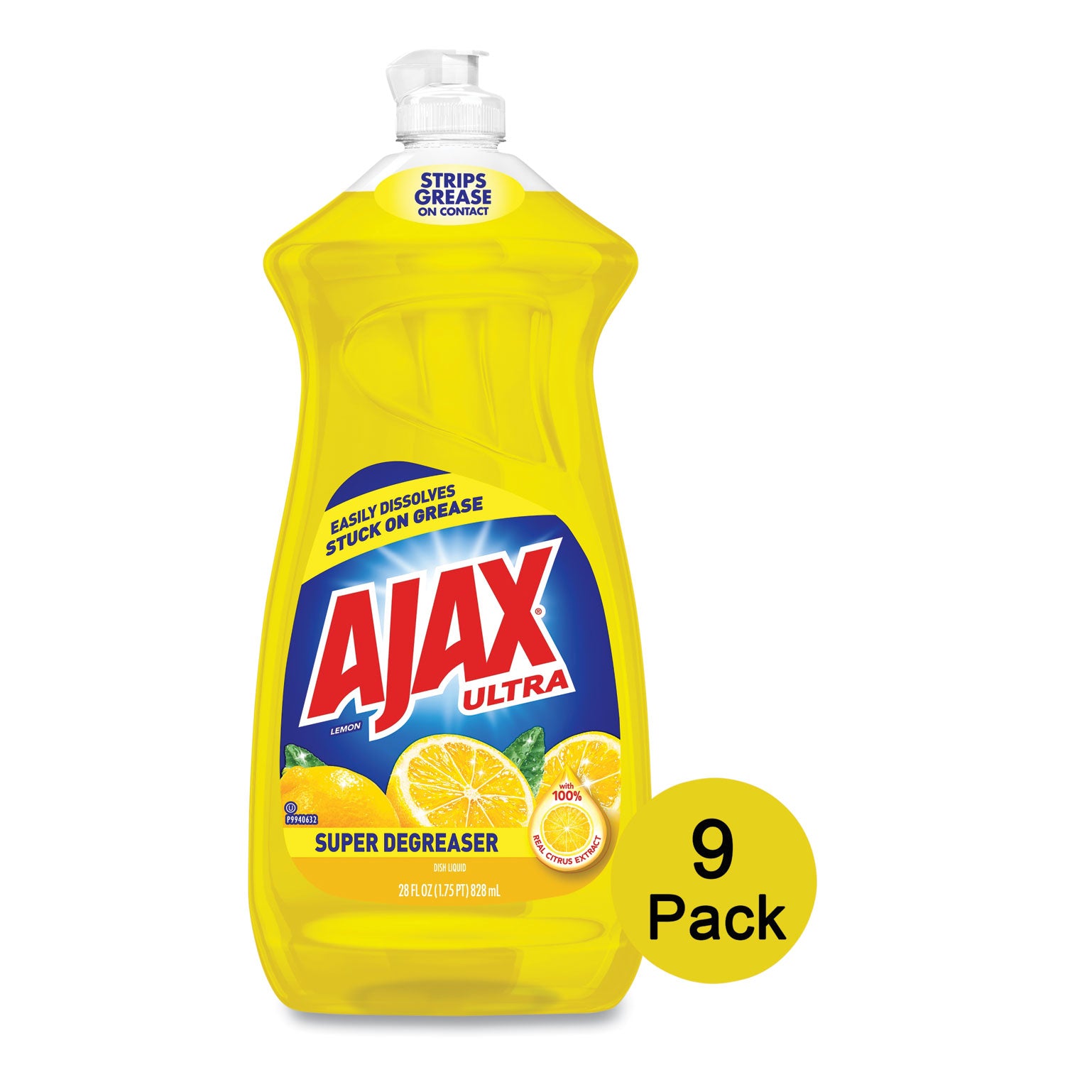 Ajax® Dish Detergent, Lemon Scent, 28 oz Bottle, 9/Carton