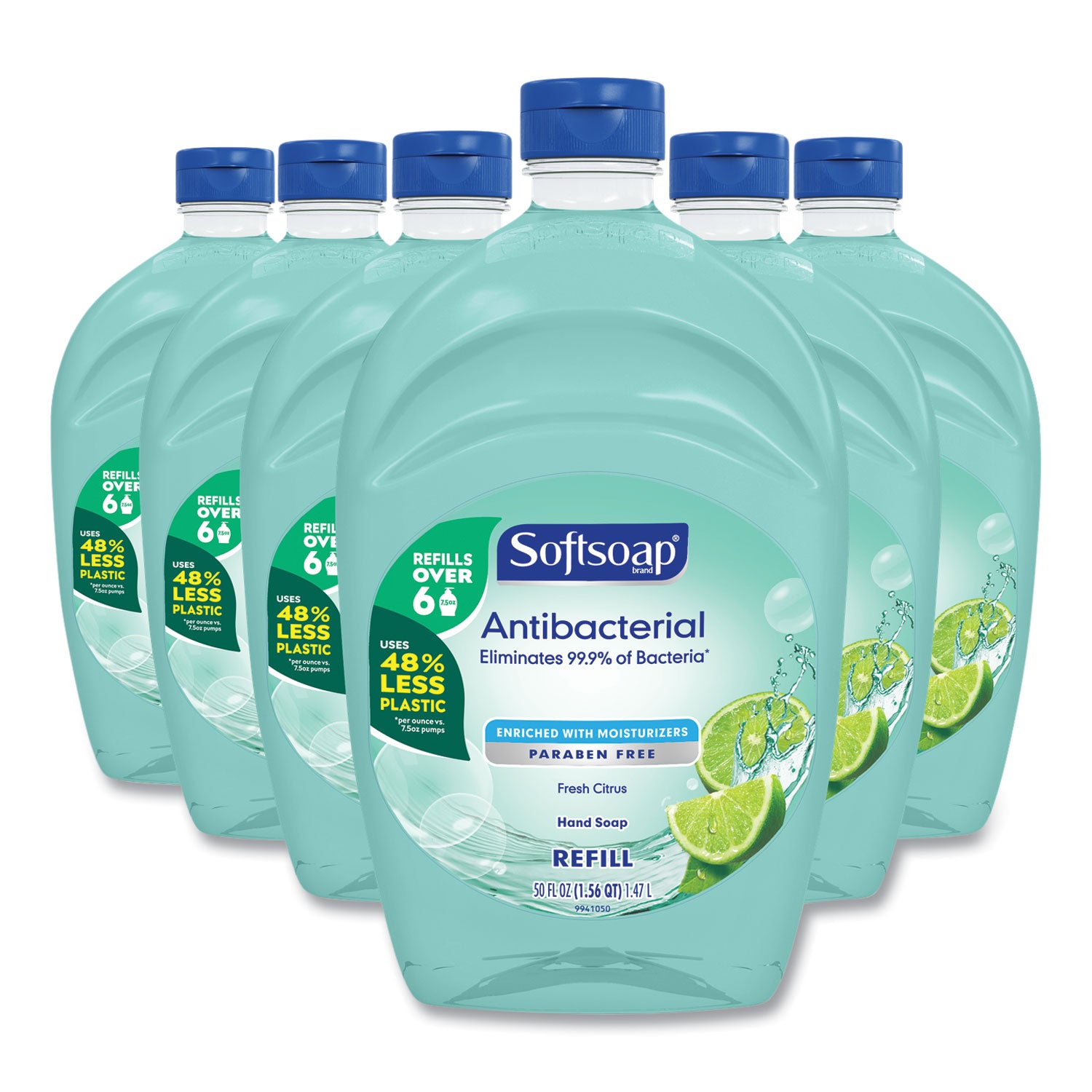 Antibacterial Liquid Hand Soap Refills, Fresh, 50 oz, Green, 6/Carton