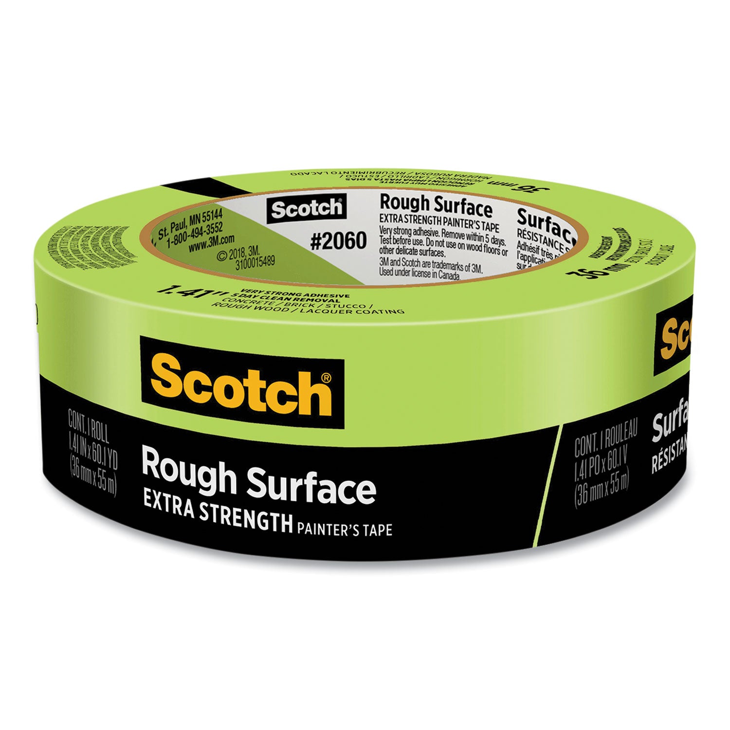 Scotch® Rough Surface Extra Strength Painter's Tape, 3" Core, 1.41" x 60.1 yds, Green