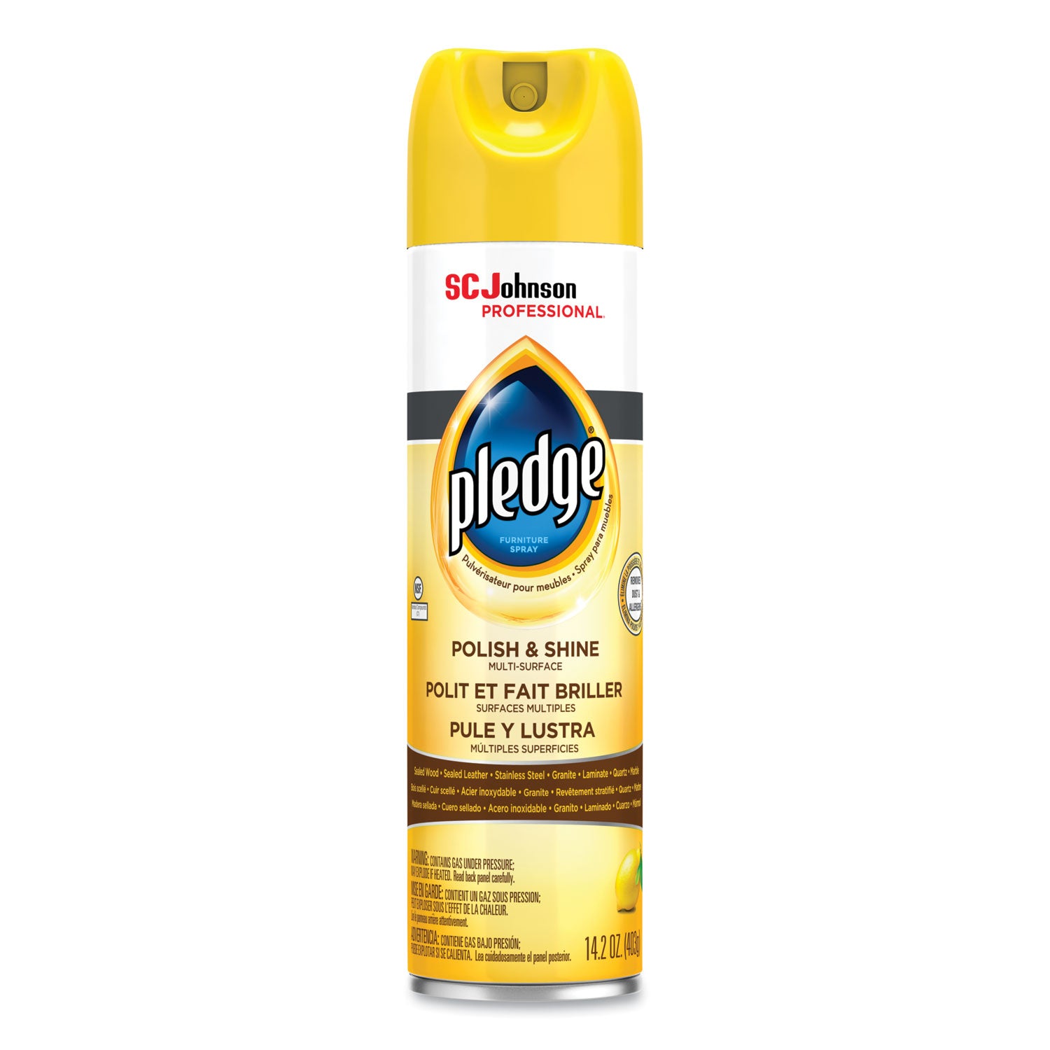 Pledge® Furniture Polish, Lemon, 14.2 oz Aerosol Spray, 6/Carton