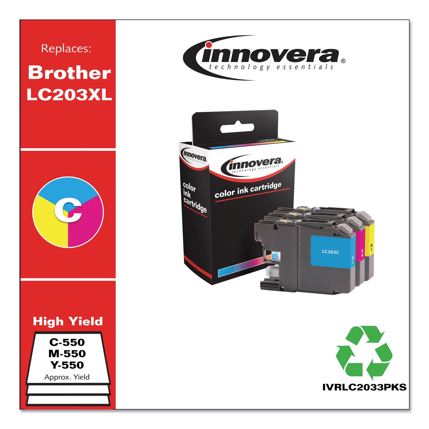 Innovera® Remanufactured Cyan/Magenta/Yellow High-Yield Ink, Replacement for LC2033PKS, 550 Page-Yield