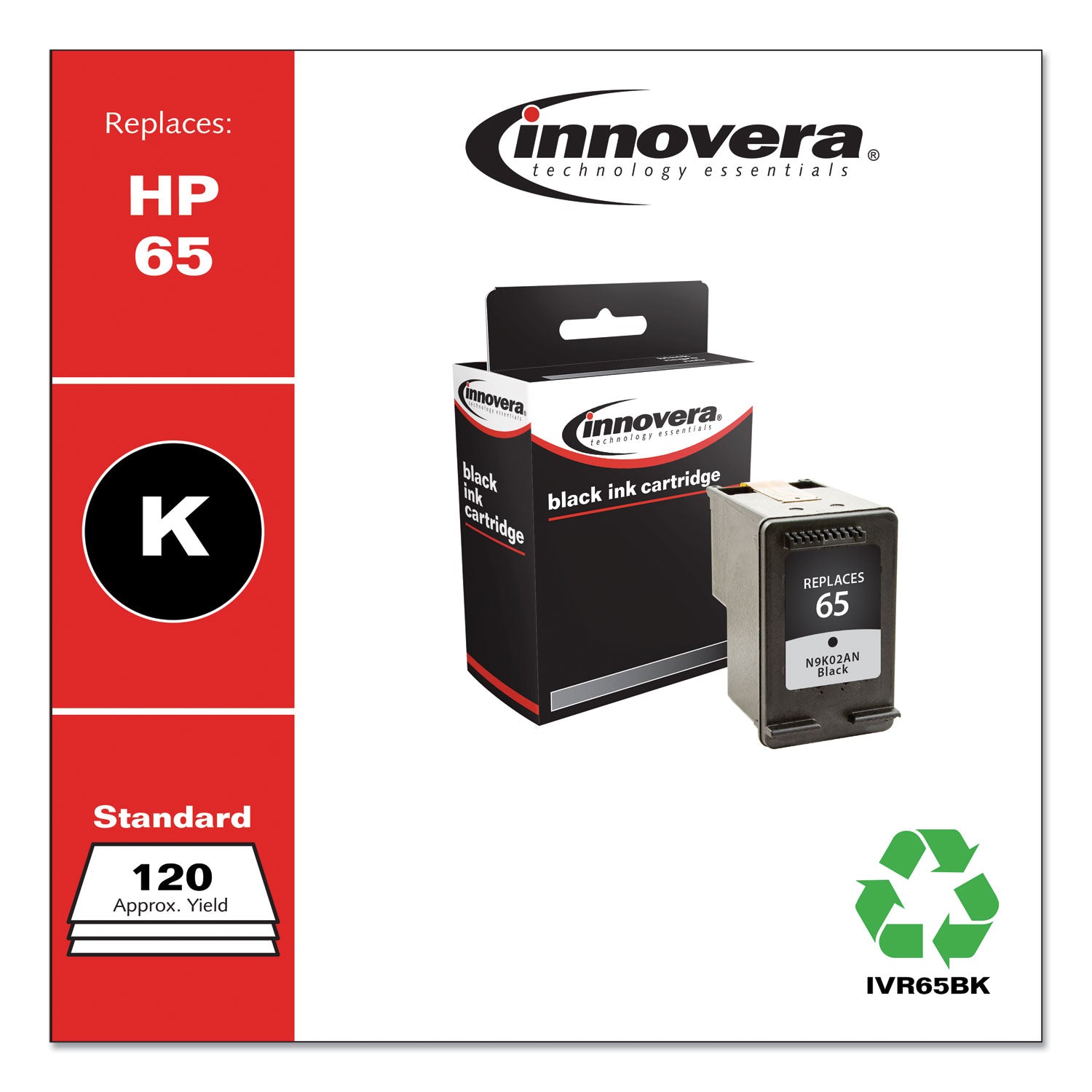 Innovera® Remanufactured Black Ink, Replacement for 65 (N9K02AN), 120 Page-Yield