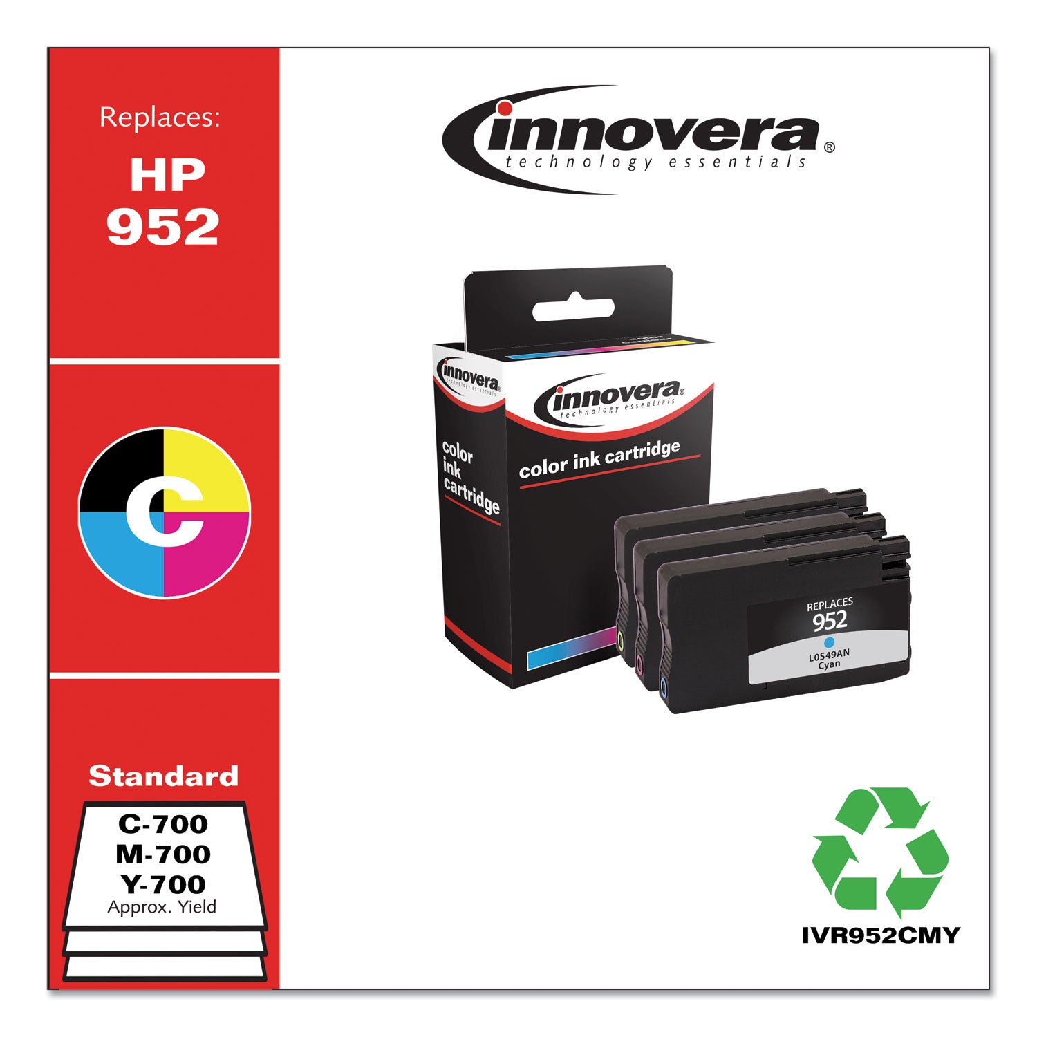 Innovera® Remanufactured Cyan/Magenta/Yellow Ink, Replacement for 952 (N9K27AN), 700 Page-Yield