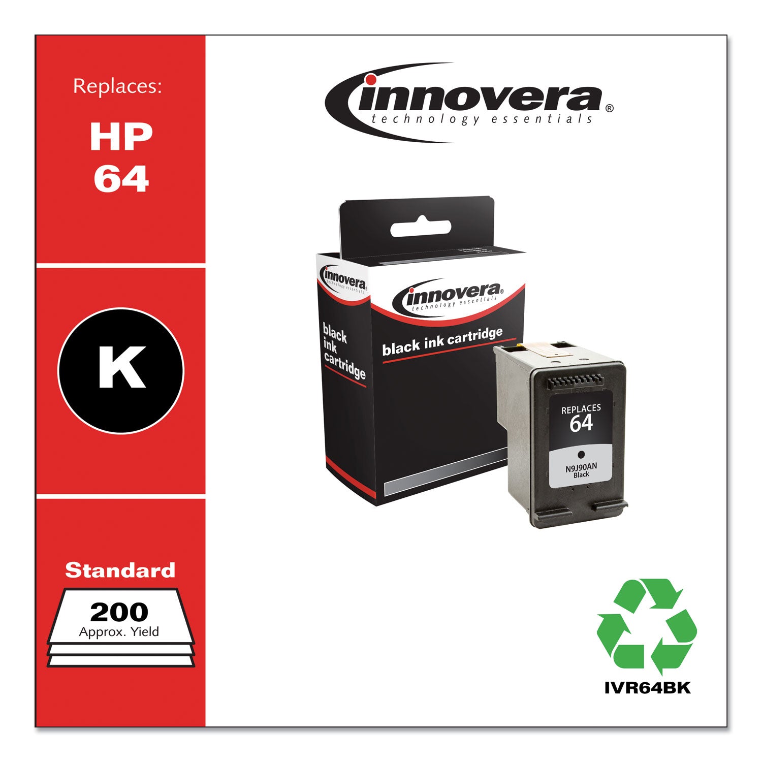 Innovera® Remanufactured Black Ink, Replacement for 64 (N9J90AN), 200 Page-Yield