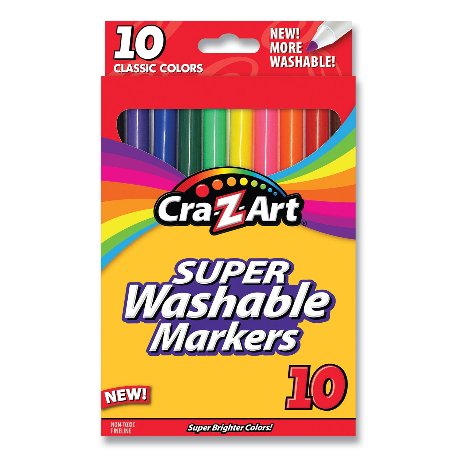 Super Washable Markers, Fine Bullet Tip, Assorted Colors, 10/Set