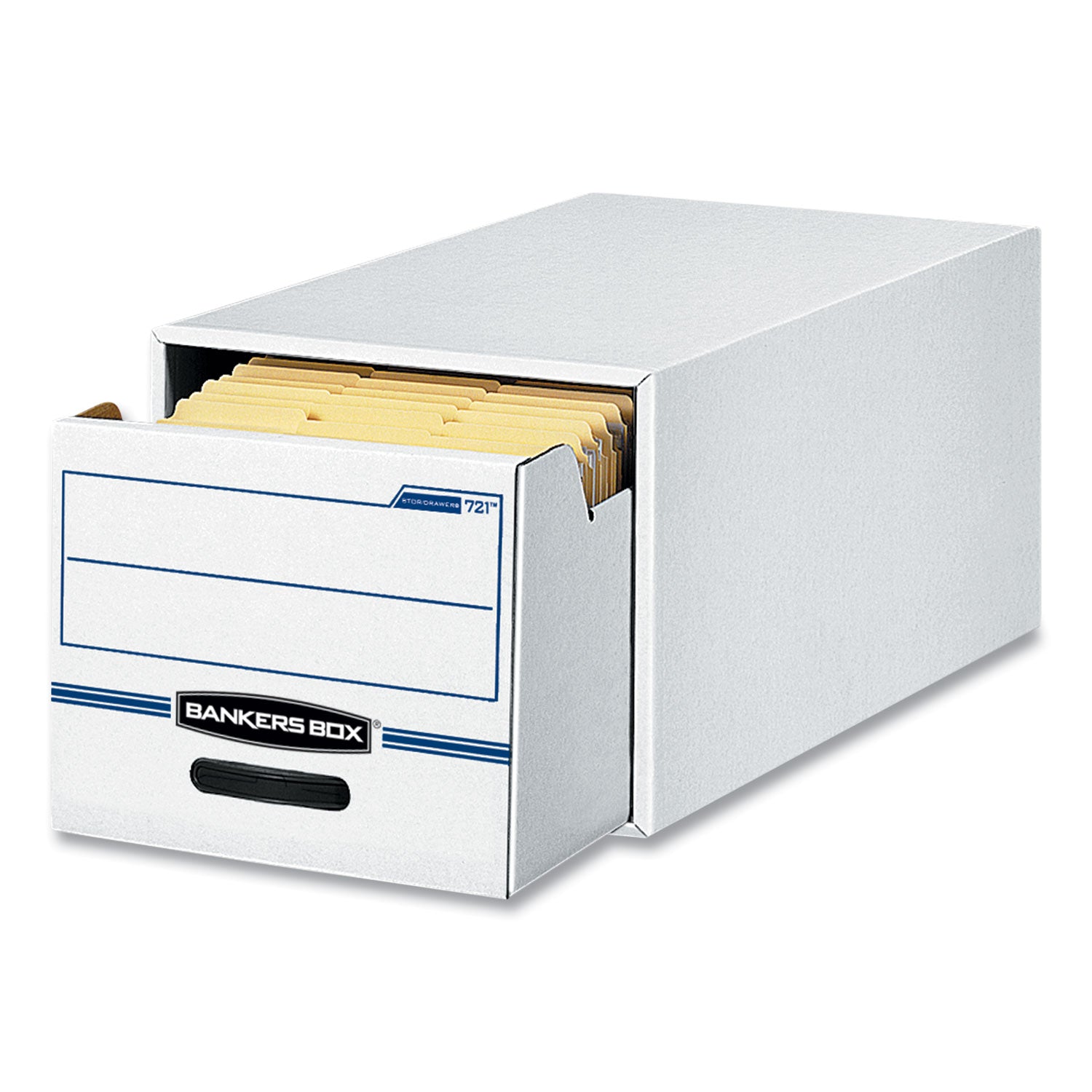 Bankers Box® STOR/DRAWER Basic Space-Savings Storage Drawers, Legal Files, 16.75" x 19.5" x 11.5", White/Blue, 6/Carton