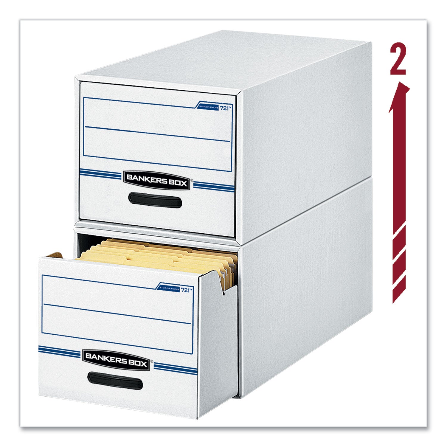 Bankers Box® STOR/DRAWER Basic Space-Savings Storage Drawers, Legal Files, 16.75" x 19.5" x 11.5", White/Blue, 6/Carton