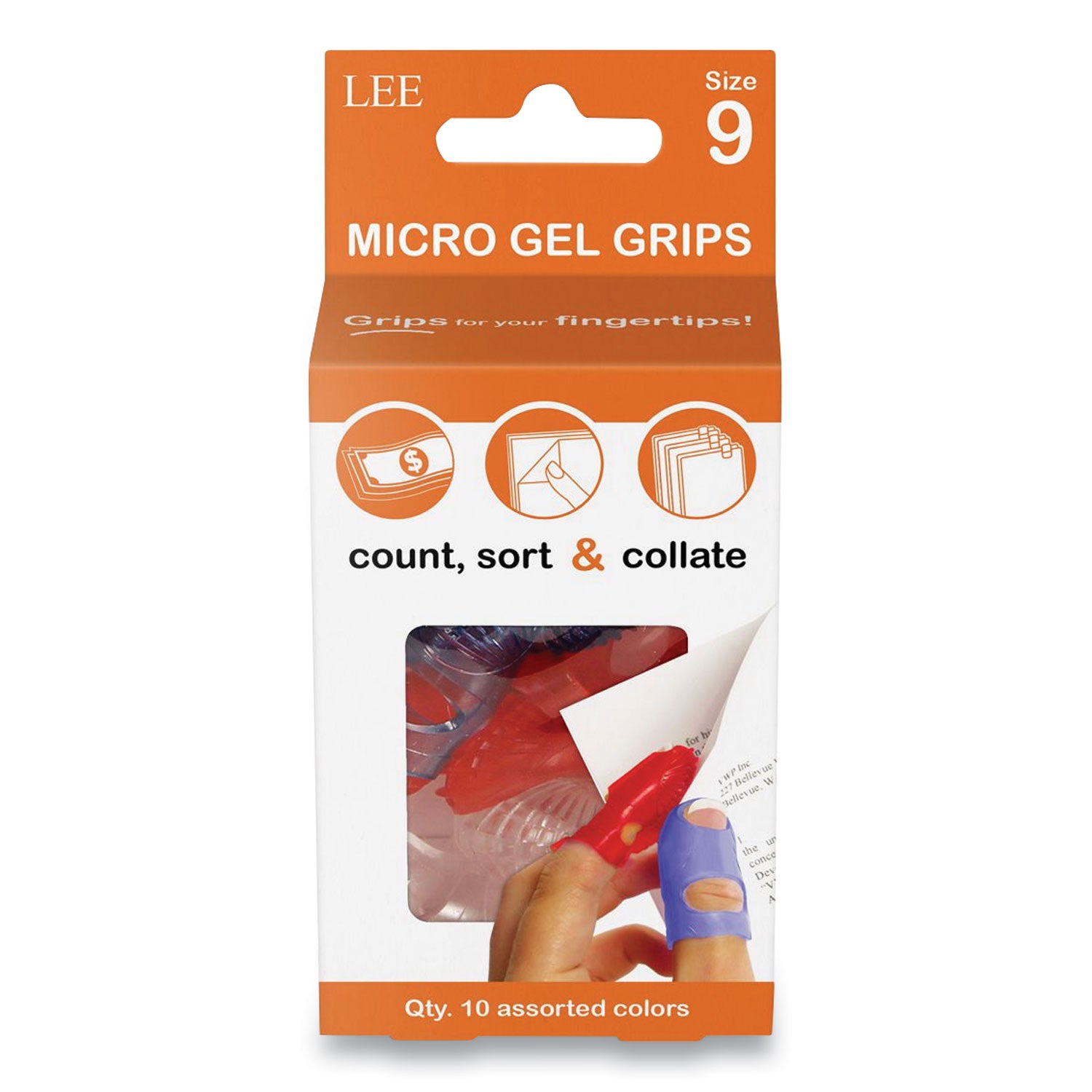 LEE Tippi Micro-Gel Fingertip Grips, Size 9, Large, Assorted, 10/Pack