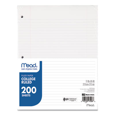 MEAD PRODUCTS Filler Paper, 3-Hole, 8.5 x 11, College Rule, 200/Pack - Flipcost