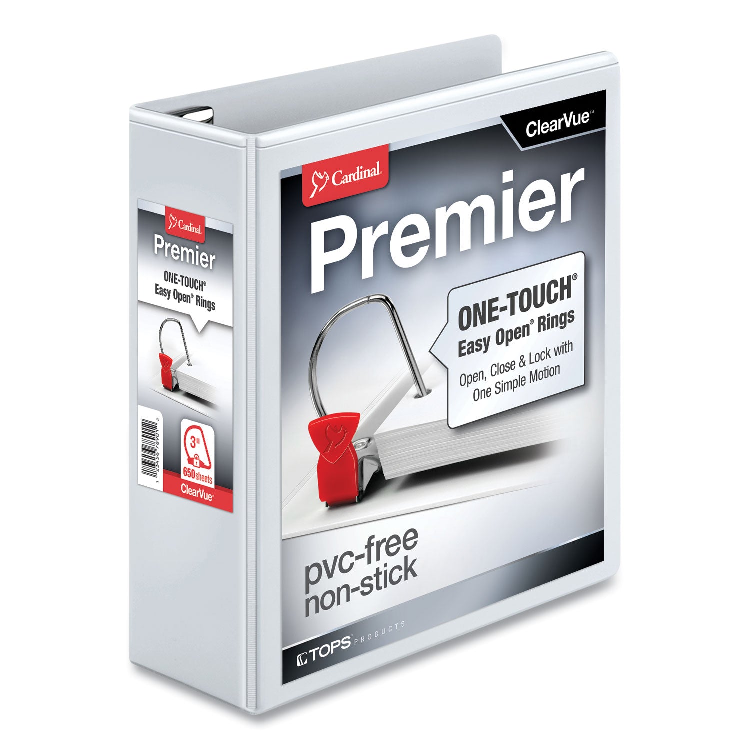 Premier Easy Open ClearVue Locking Slant-D Ring Binder, 3 Rings, 3" Capacity, 11 x 8.5, White