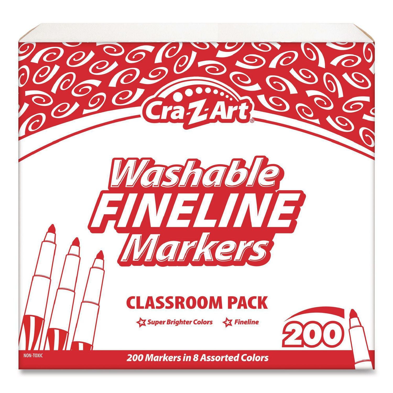 Washable Fineline Markers Classpack, Fine Bullet Tip, Eight Assorted Colors, 200/Set