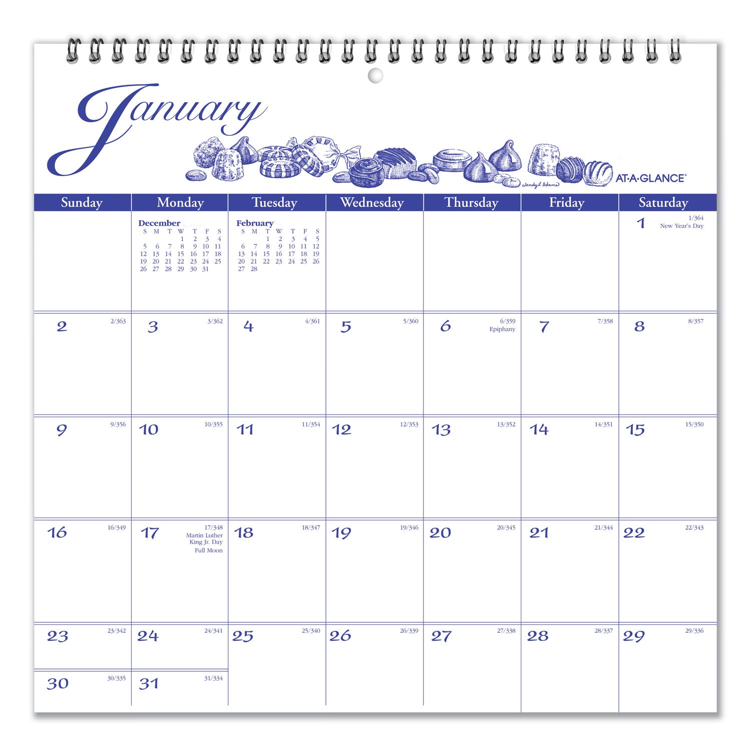 Illustrator’s Edition Wall Calendar, Victorian Illustrations Artwork, 12 x 12, White/Blue Sheets, 12-Month (Jan to Dec): 2025