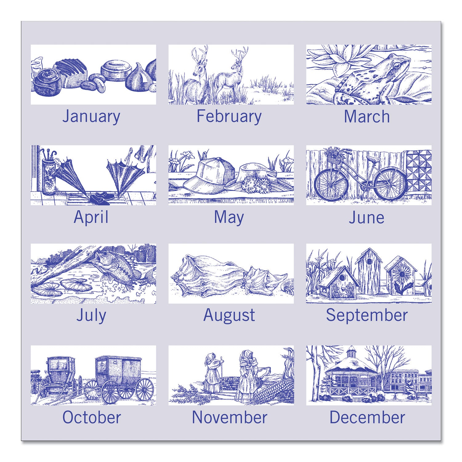 AT-A-GLANCE® Illustrator’s Edition Wall Calendar, Victorian Illustrations Artwork, 12 x 12, White/Blue Sheets, 12-Month (Jan to Dec): 2025