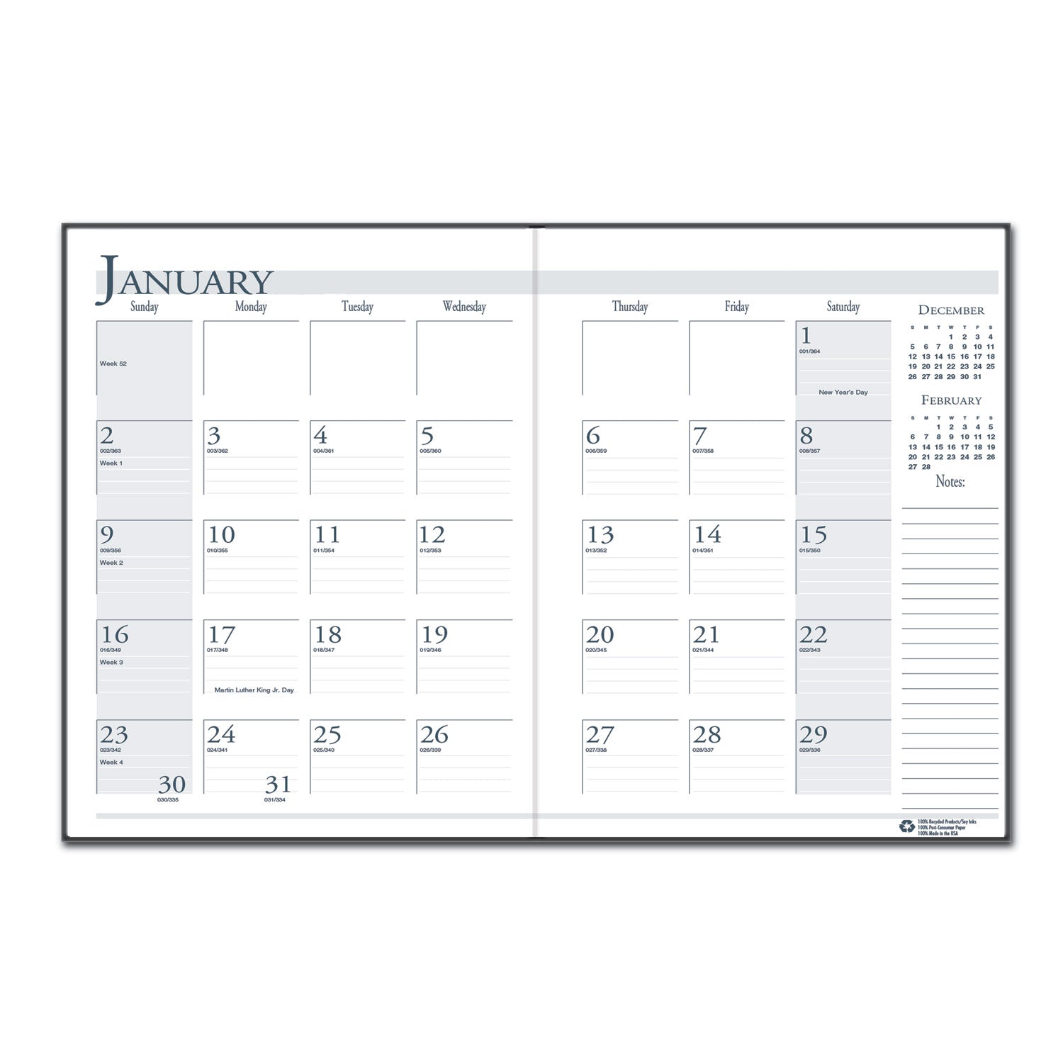 House of Doolittle™ Recycled Ruled 14-Month Planner with Leatherette Cover, 11 x 8.5, Black Cover, 14-Month: Dec 2024 to Jan 2026