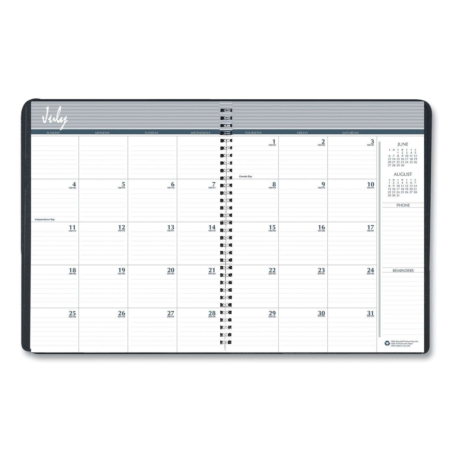 House of Doolittle™ Academic Year 14-Month Recycled Ruled Monthly Planner, 11 x 8.5, Black Cover, 14-Month (July to Aug): 2024 to 2025