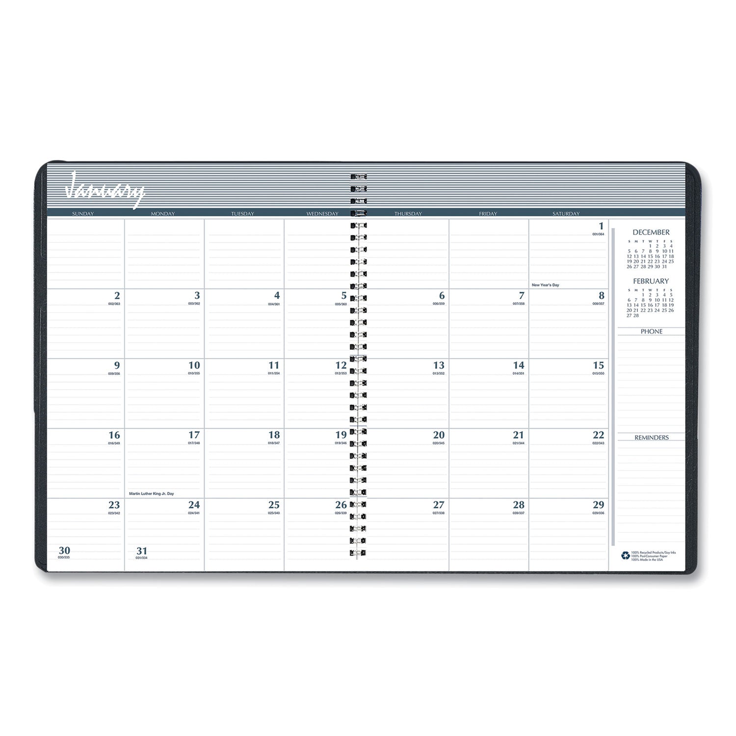 House of Doolittle™ 14-Month Recycled Ruled Monthly Planner, 11 x 8.5, Black Cover, 14-Month: Dec 2024 to Jan 2026