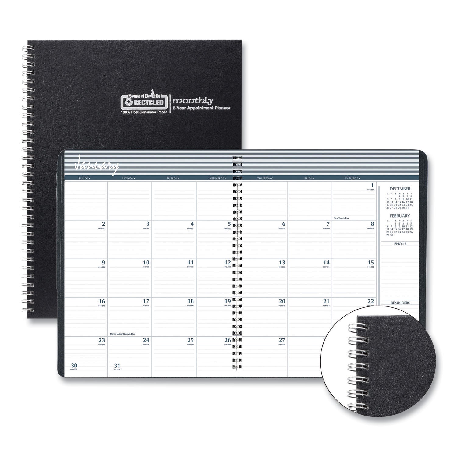 Monthly Hard Cover Two-Year Planner, 11 x 8.5, Black Cover, 24-Month: Jan 2025 to Dec 2026