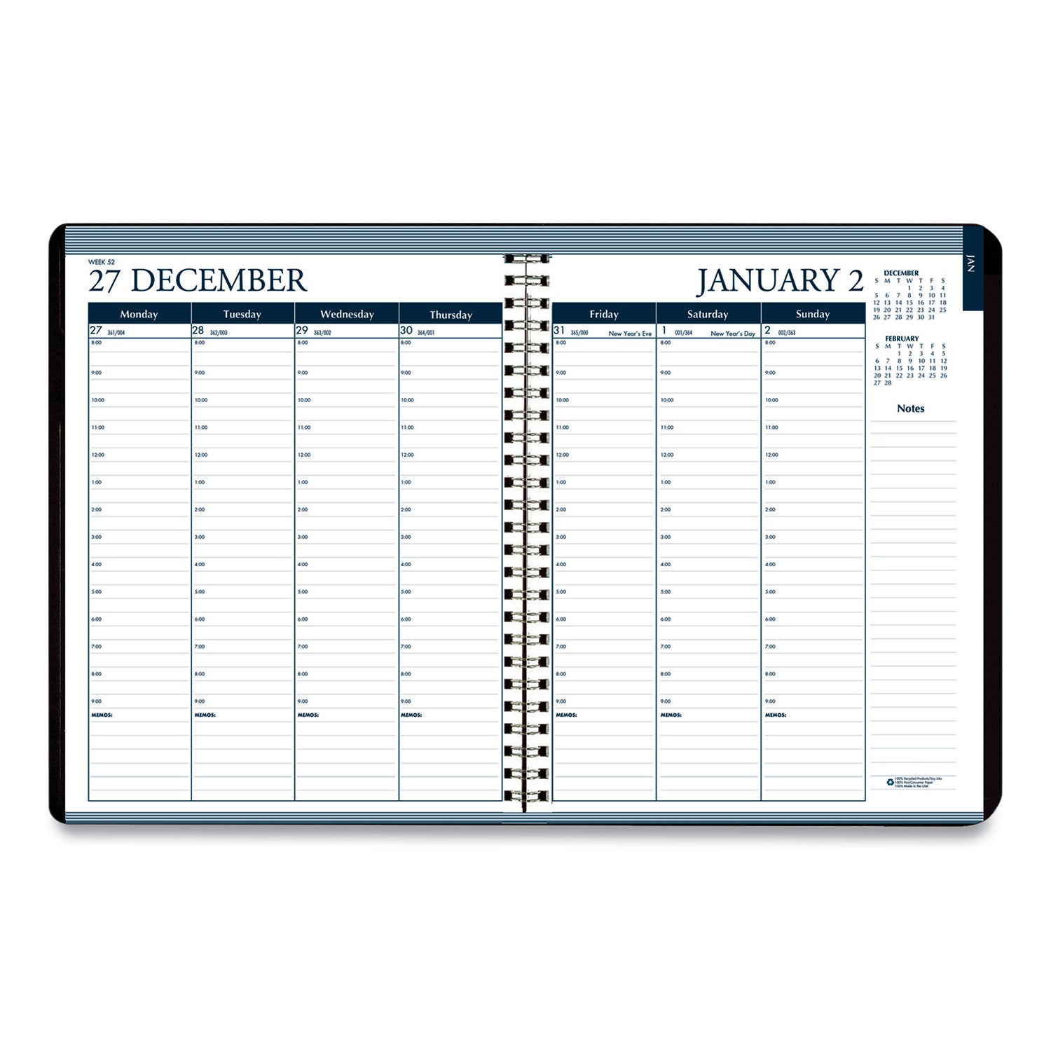 House of Doolittle™ Recycled Wirebound Weekly/Monthly Planner, 11 x 8.5, Black Cover, 12-Month (Jan to Dec): 2025