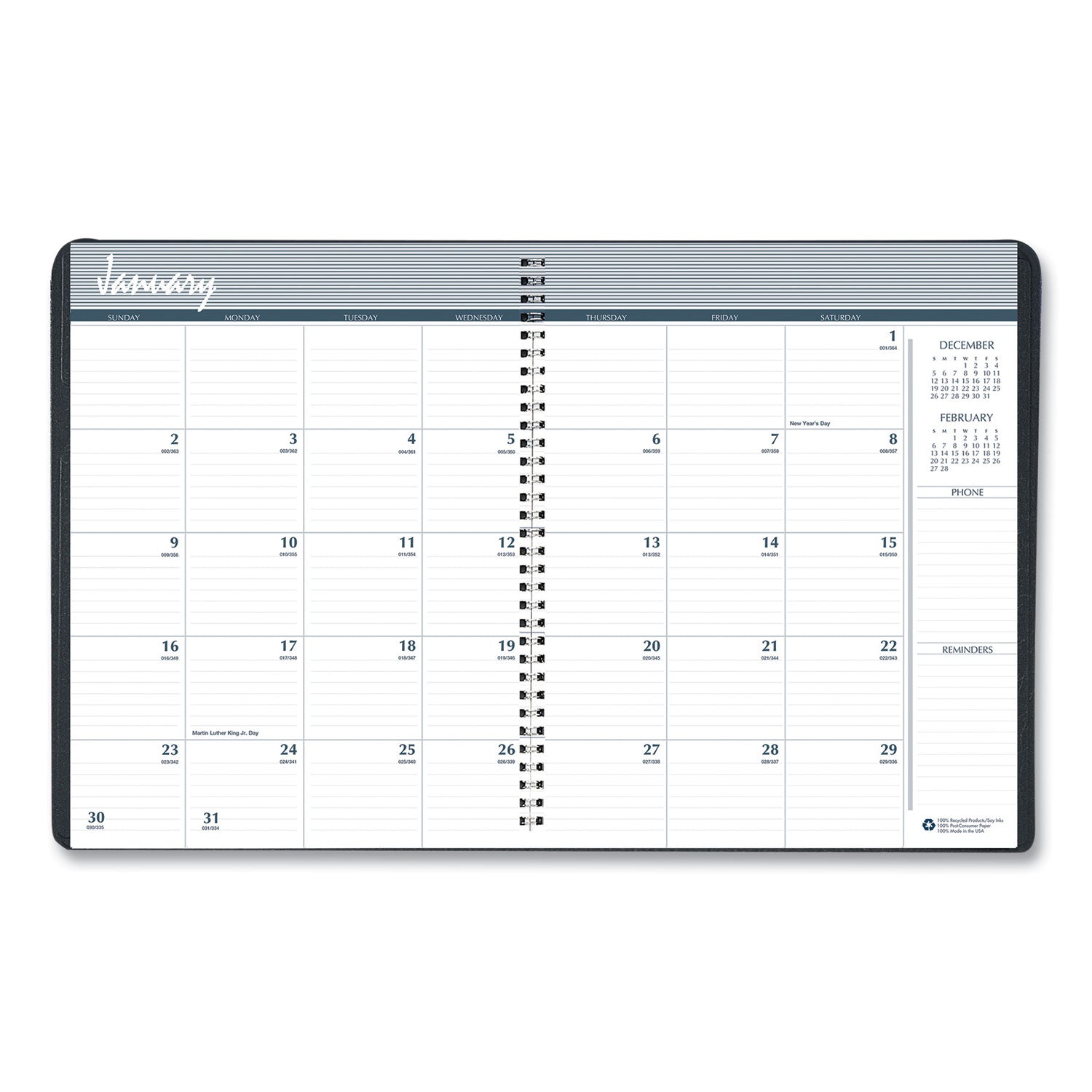 House of Doolittle™ Monthly Hard Cover Two-Year Planner, 11 x 8.5, Black Cover, 24-Month: Jan 2025 to Dec 2026